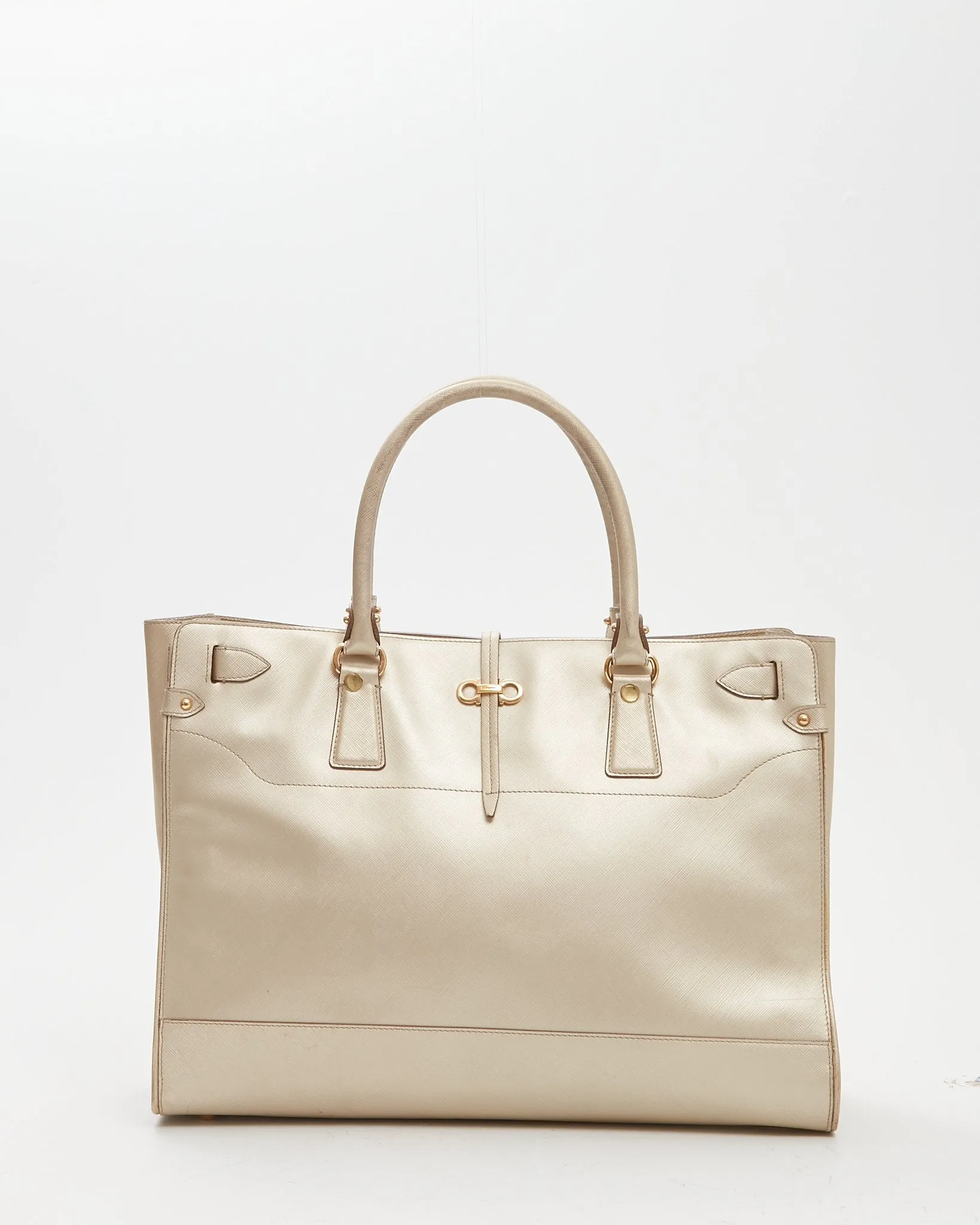 Ferragamo Light Gold Gancini Large Zippy Tote Bag