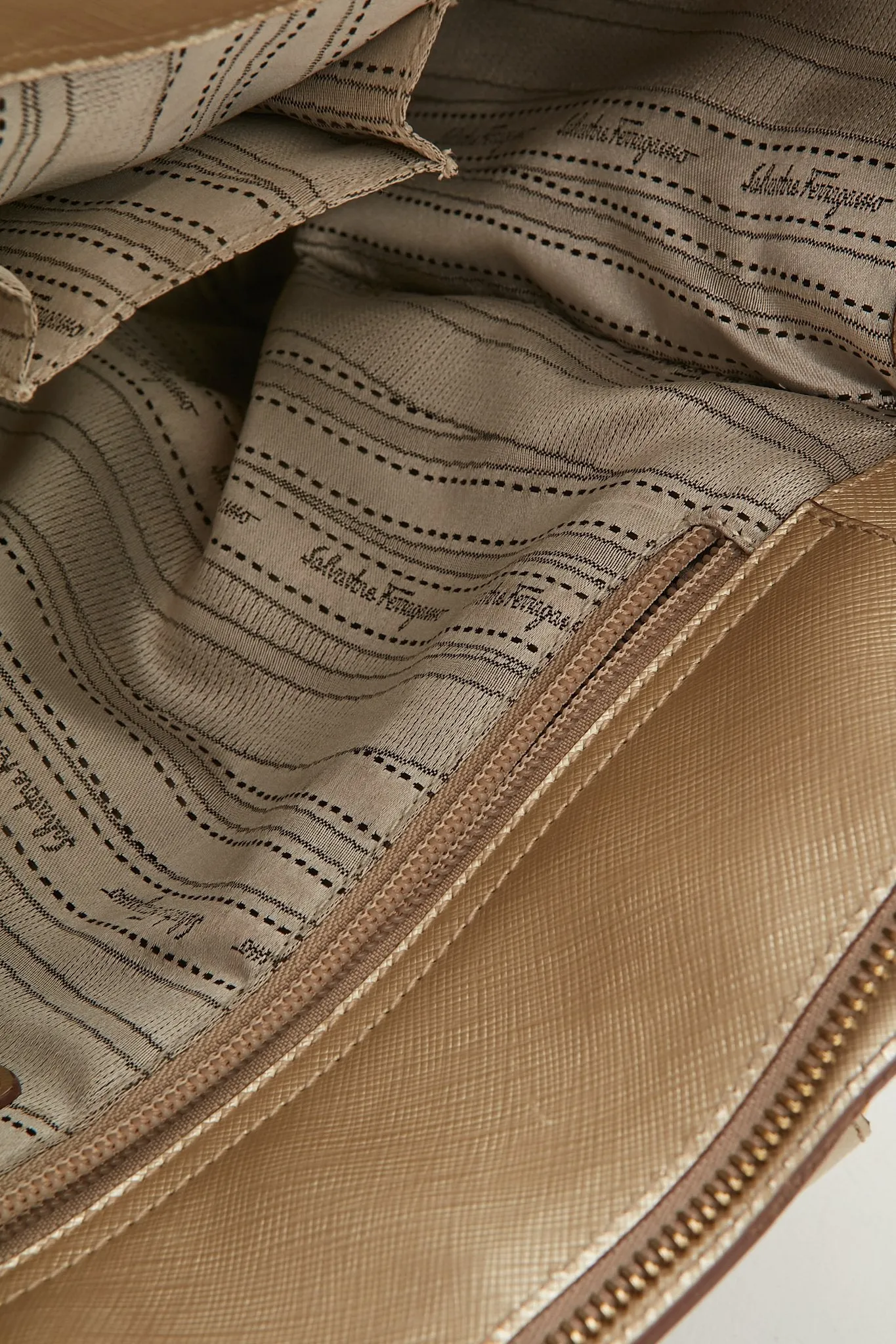 Ferragamo Light Gold Gancini Large Zippy Tote Bag