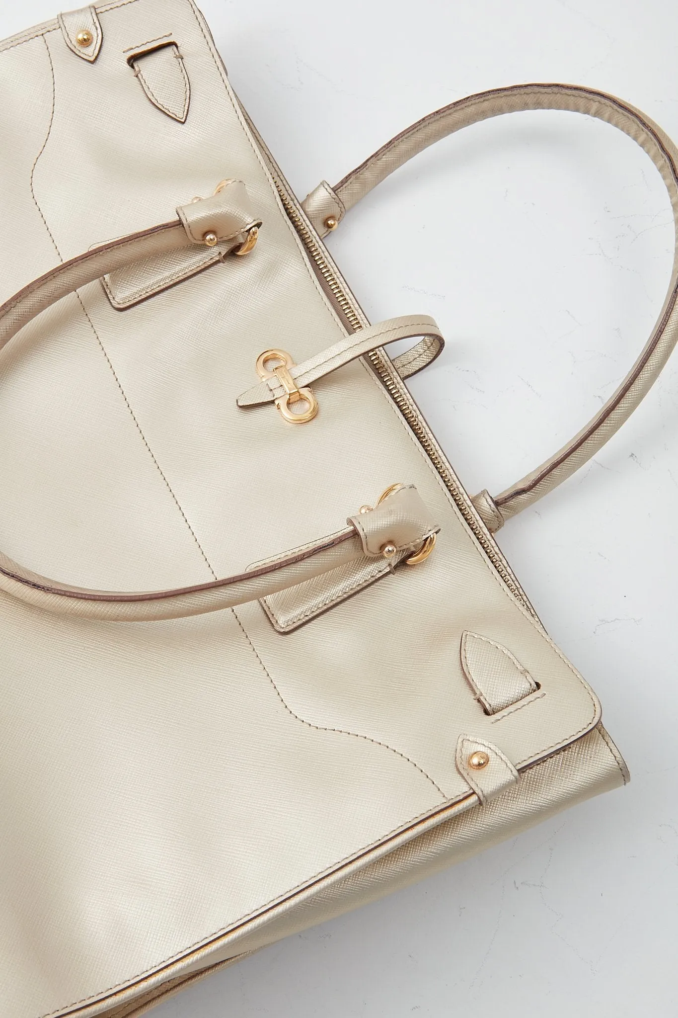 Ferragamo Light Gold Gancini Large Zippy Tote Bag