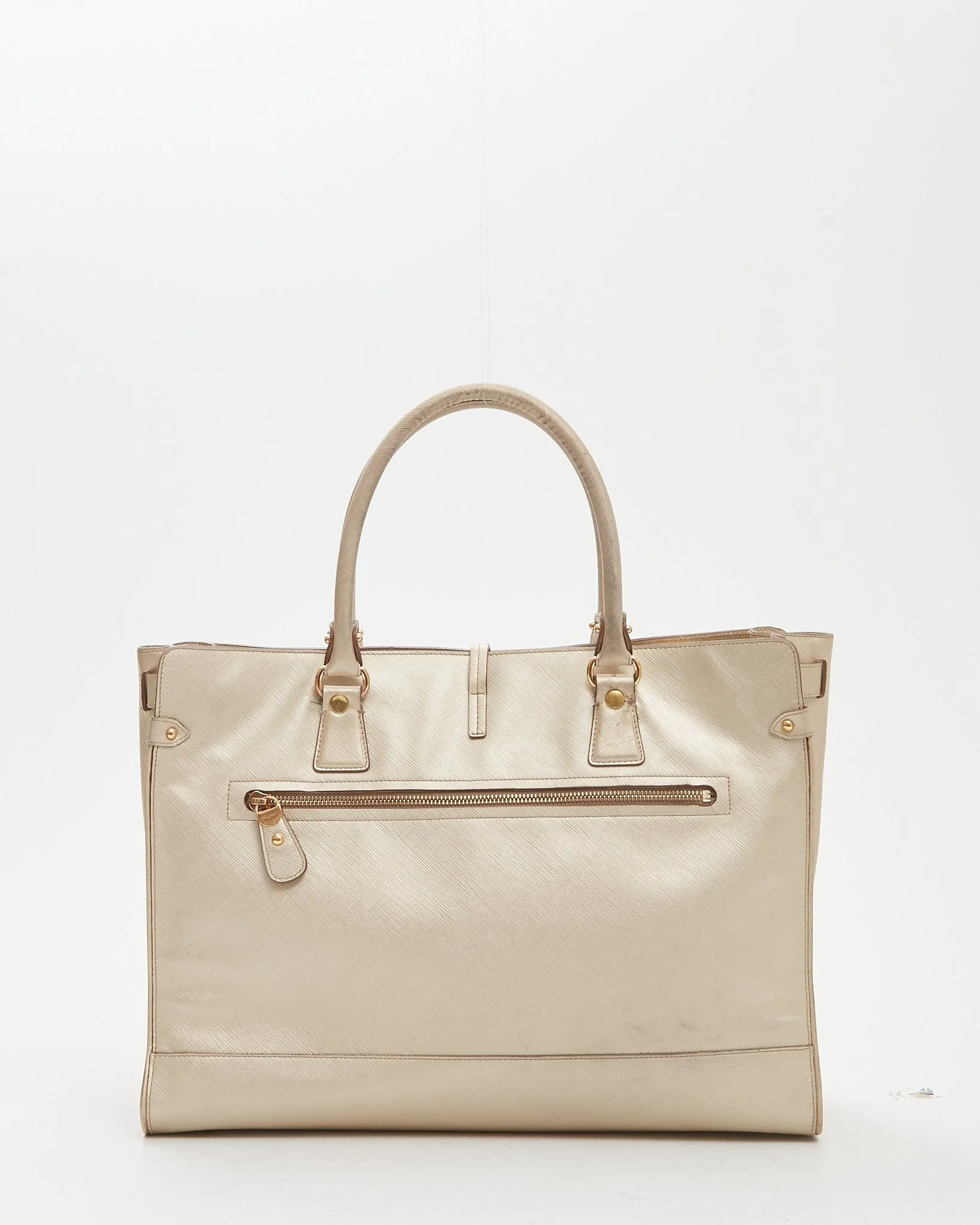 Ferragamo Light Gold Gancini Large Zippy Tote Bag
