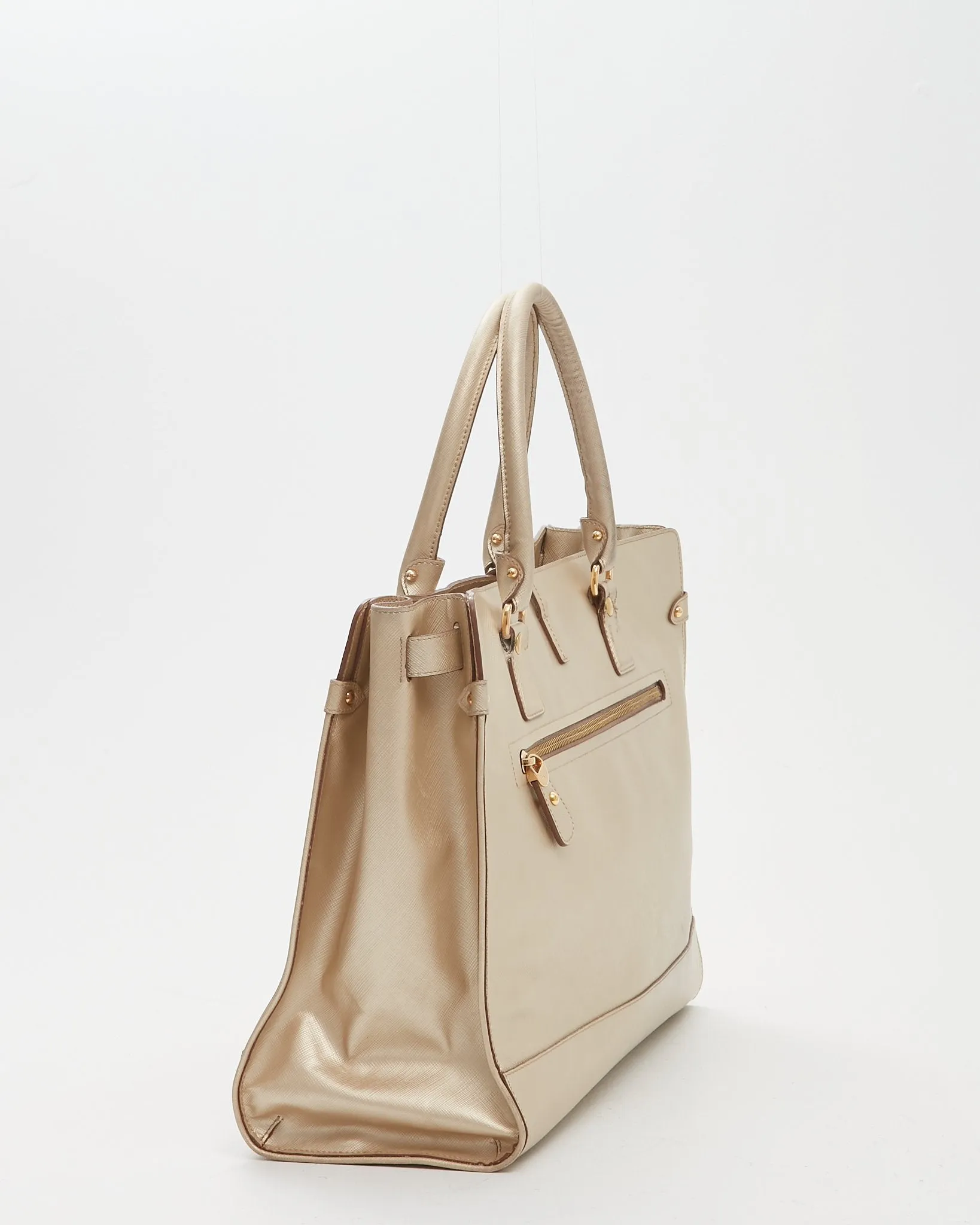Ferragamo Light Gold Gancini Large Zippy Tote Bag