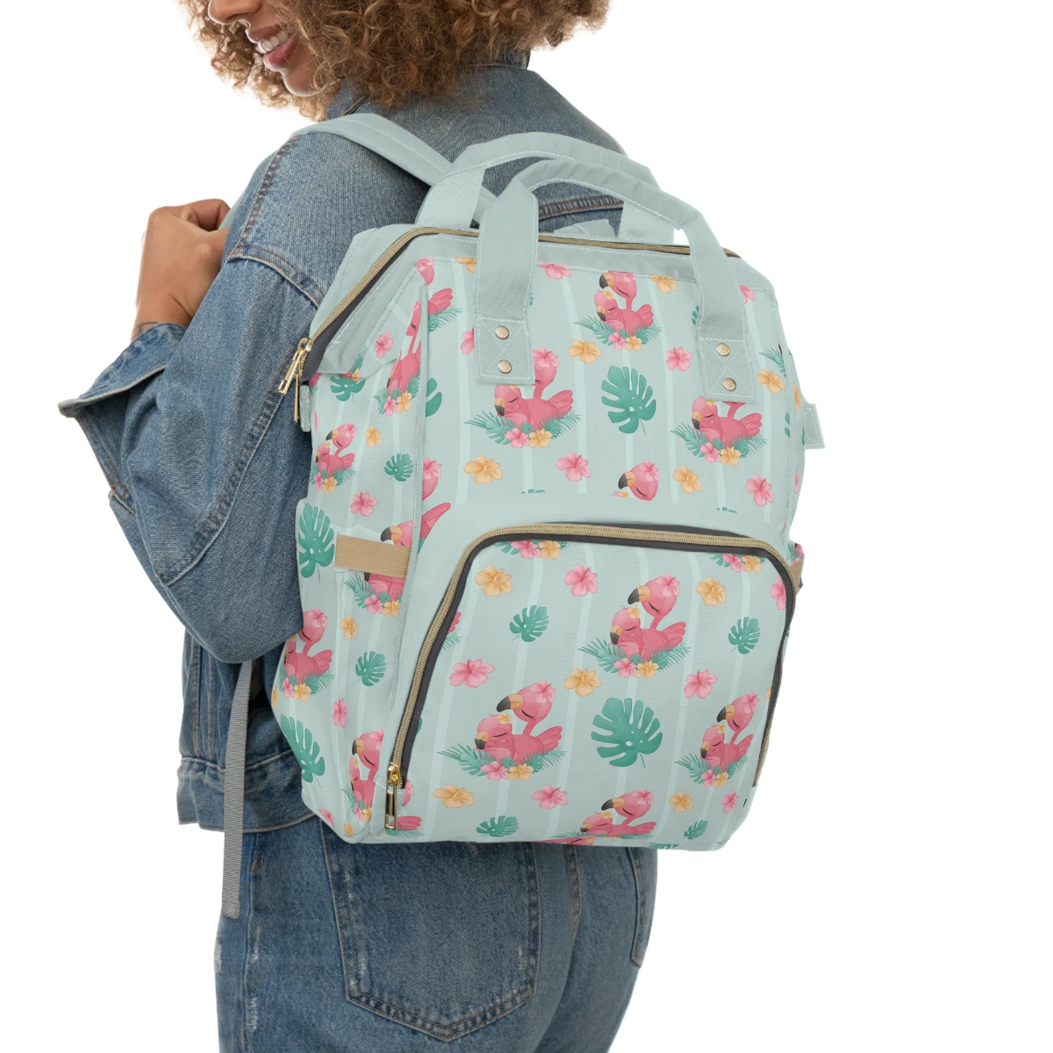 Flamingo Diaper Backpack - Playful & Multifunctional Baby Bag with Vibrant Flamingo Motifs, Ideal for Stylish Parents