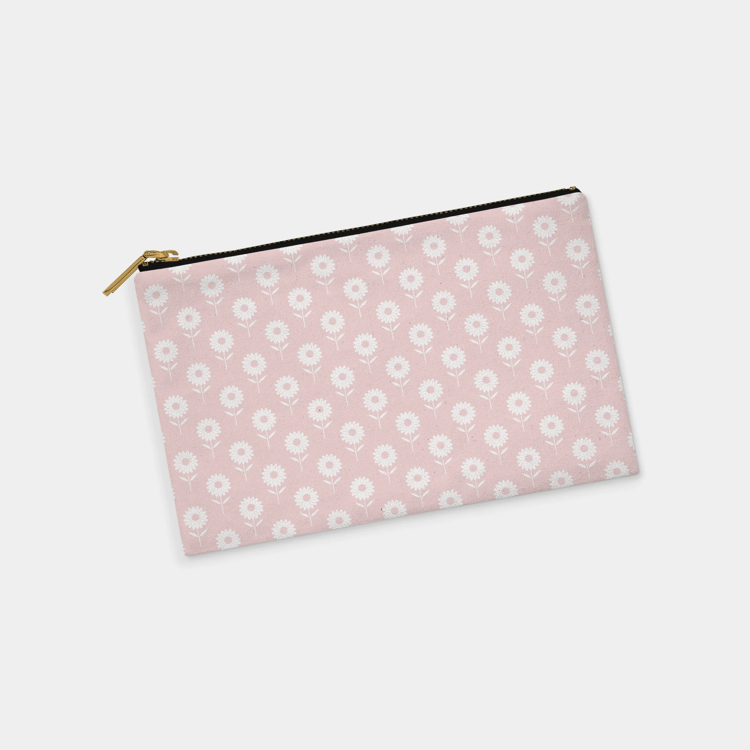 Flower Block Print White Personalized Zipper Pouch (on blush)