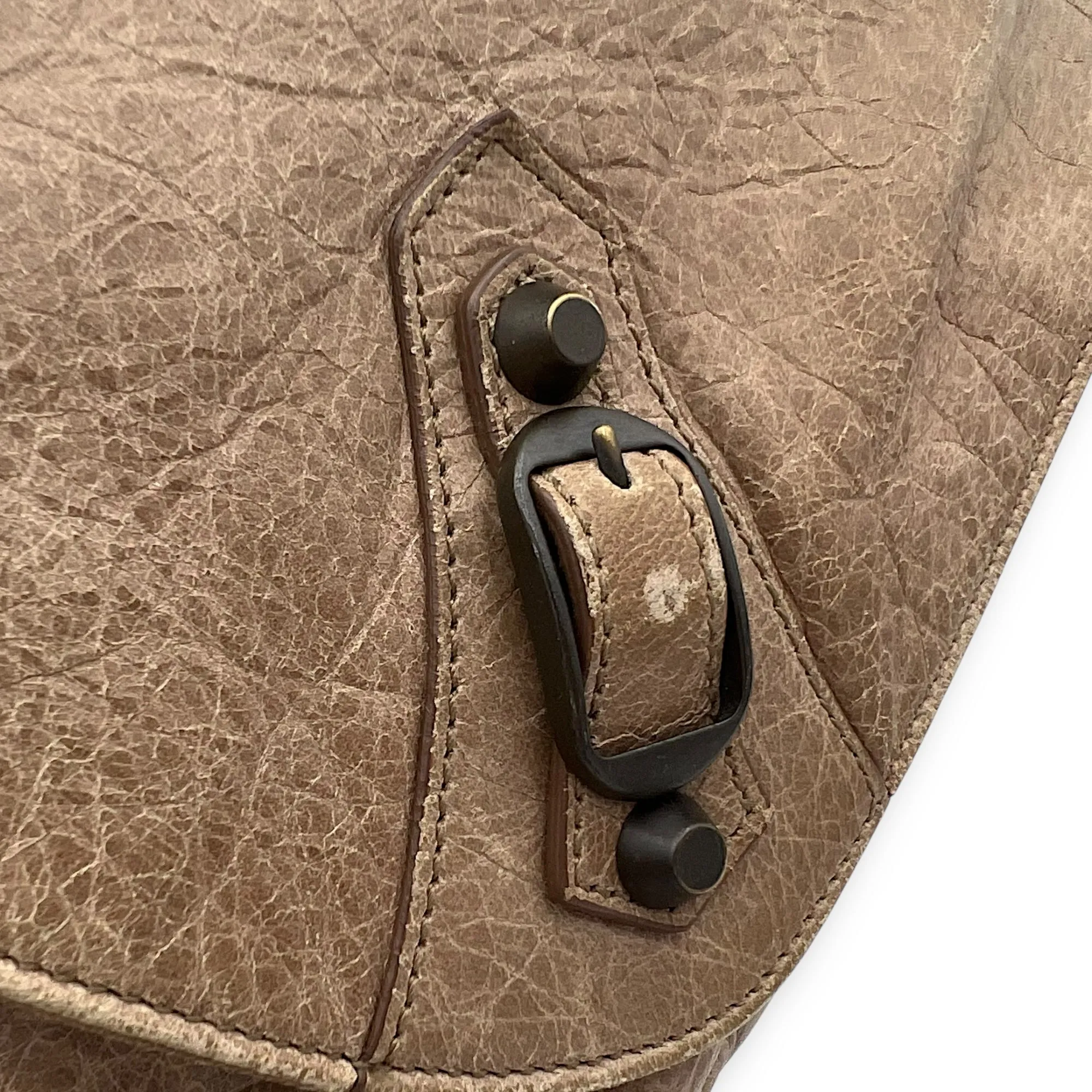 Folk Brown Crossbody Bag in Distressed Leather, Gunmetal hardware