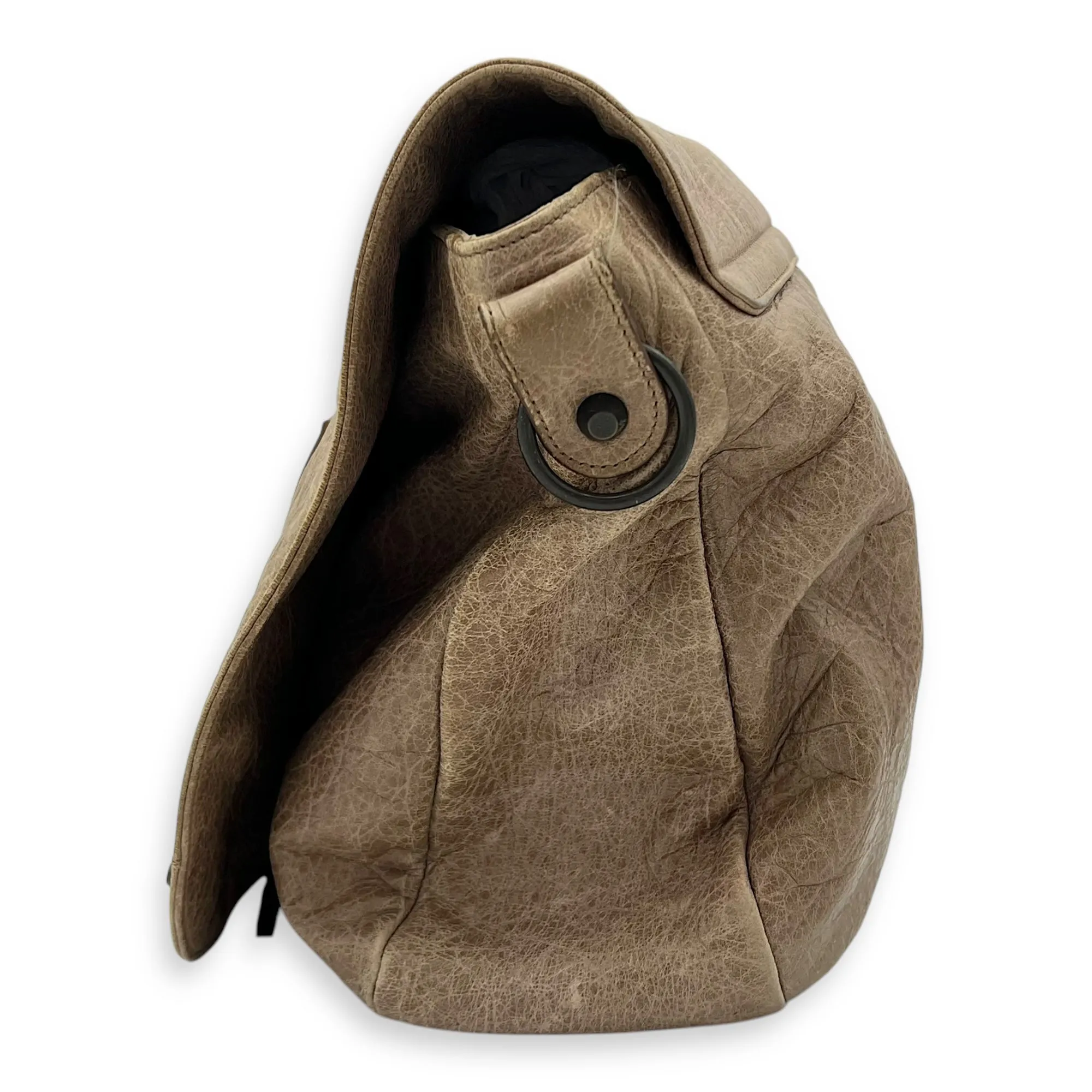 Folk Brown Crossbody Bag in Distressed Leather, Gunmetal hardware
