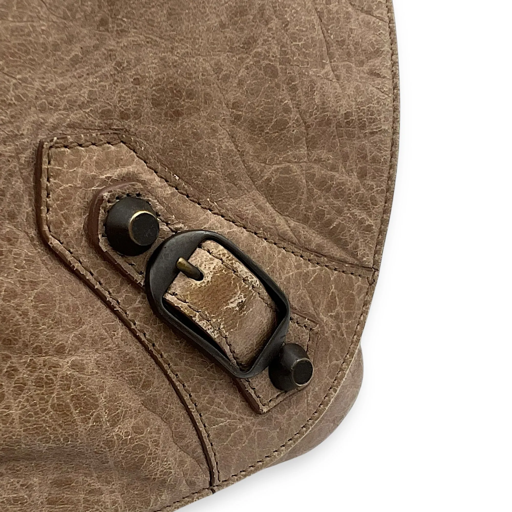 Folk Brown Crossbody Bag in Distressed Leather, Gunmetal hardware