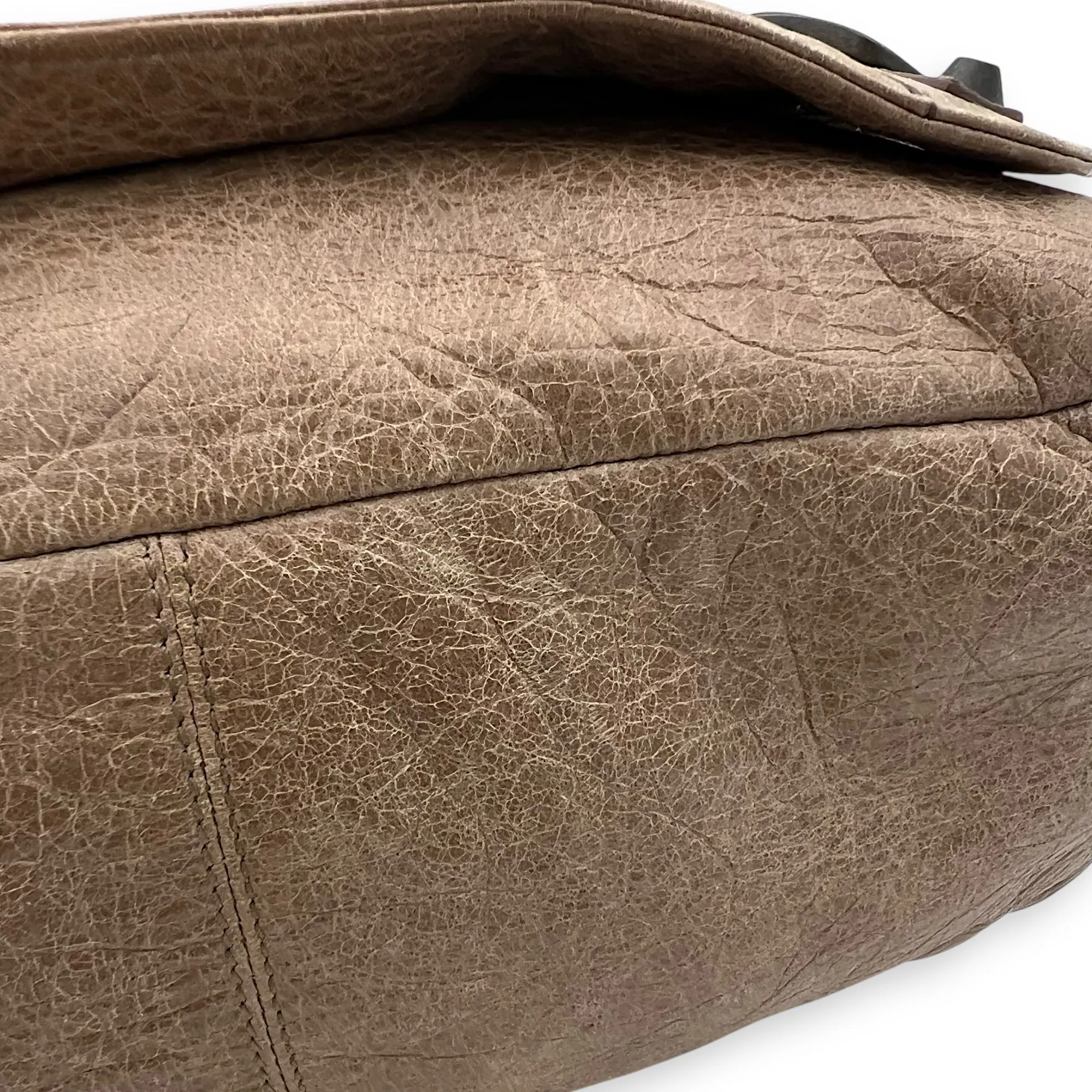 Folk Brown Crossbody Bag in Distressed Leather, Gunmetal hardware