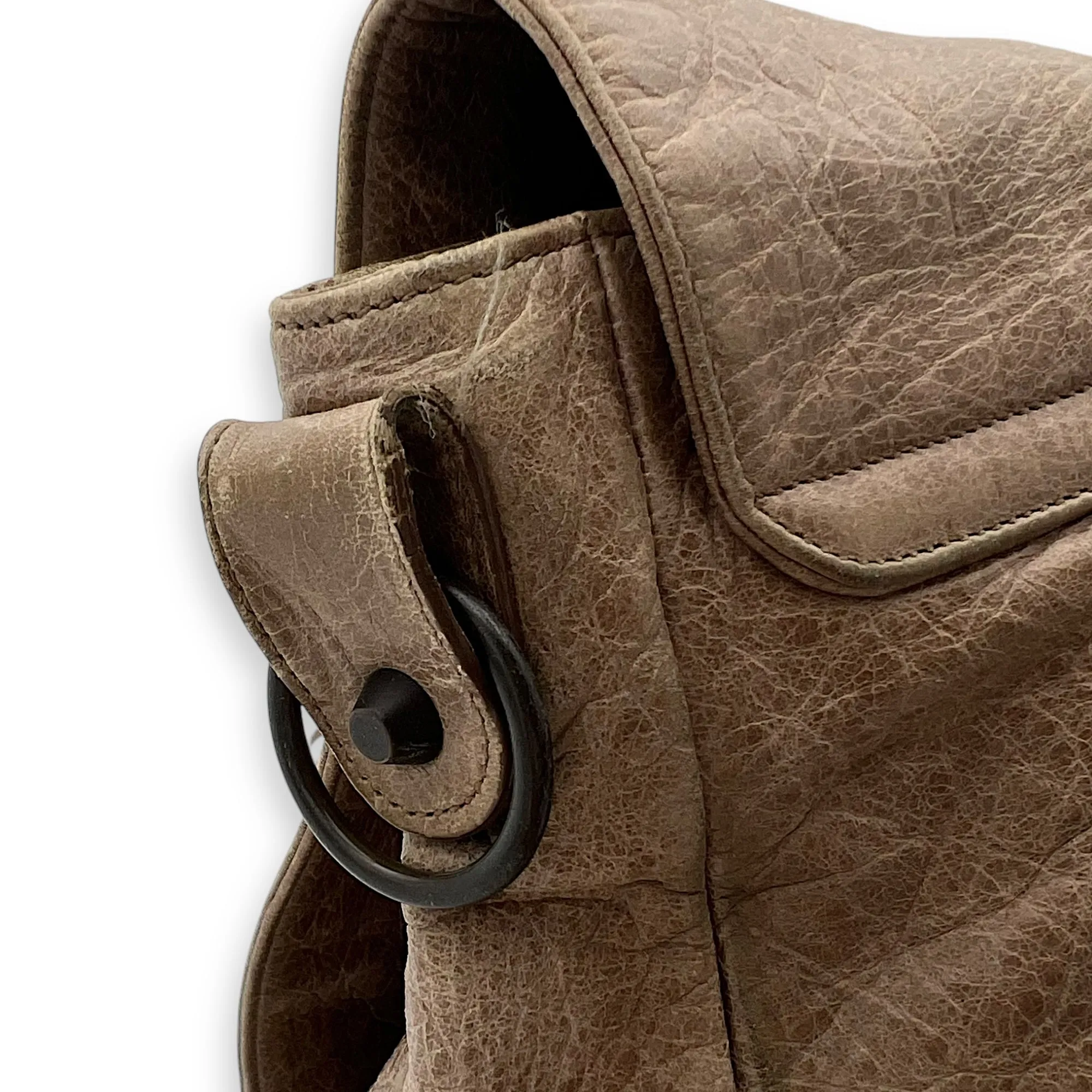 Folk Brown Crossbody Bag in Distressed Leather, Gunmetal hardware