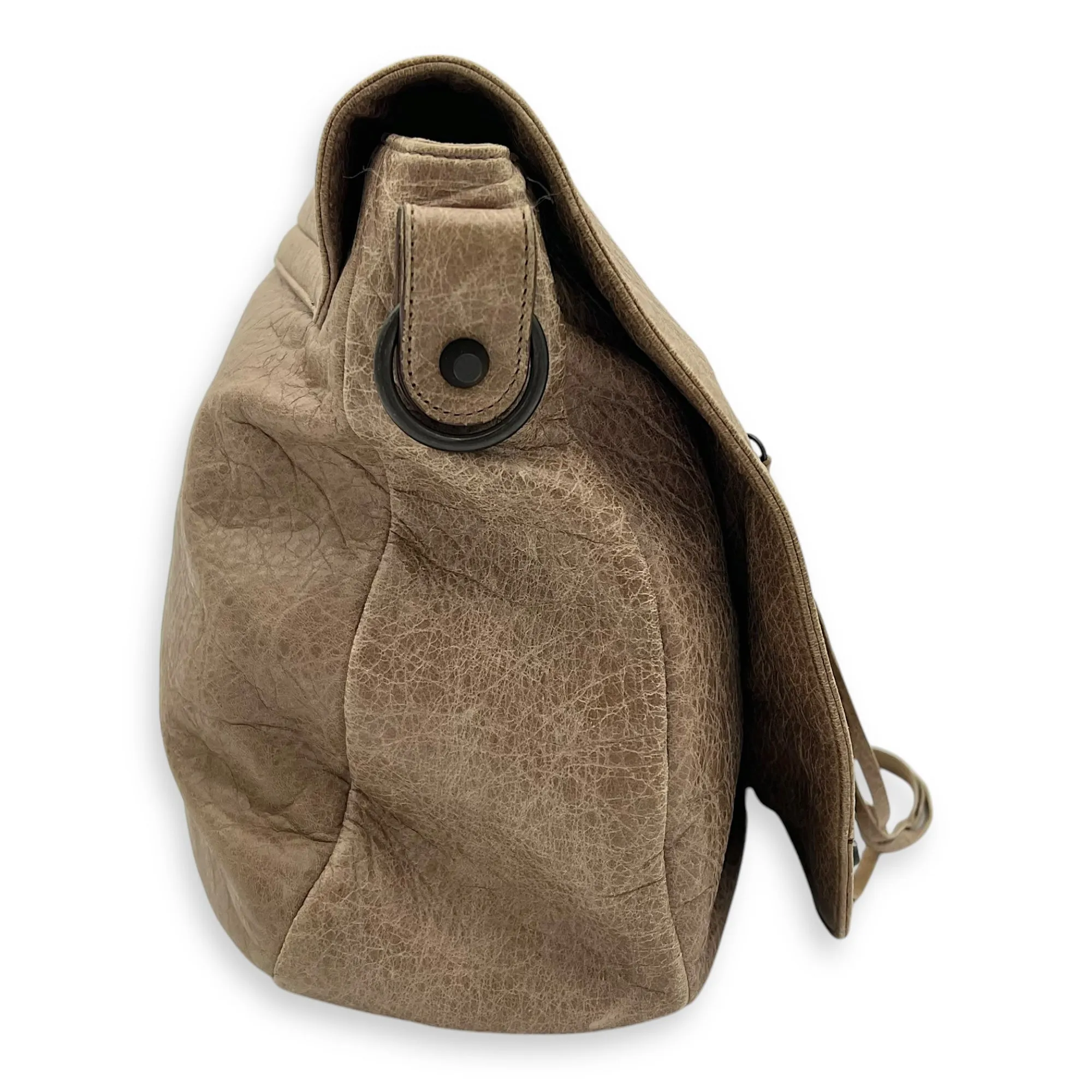 Folk Brown Crossbody Bag in Distressed Leather, Gunmetal hardware