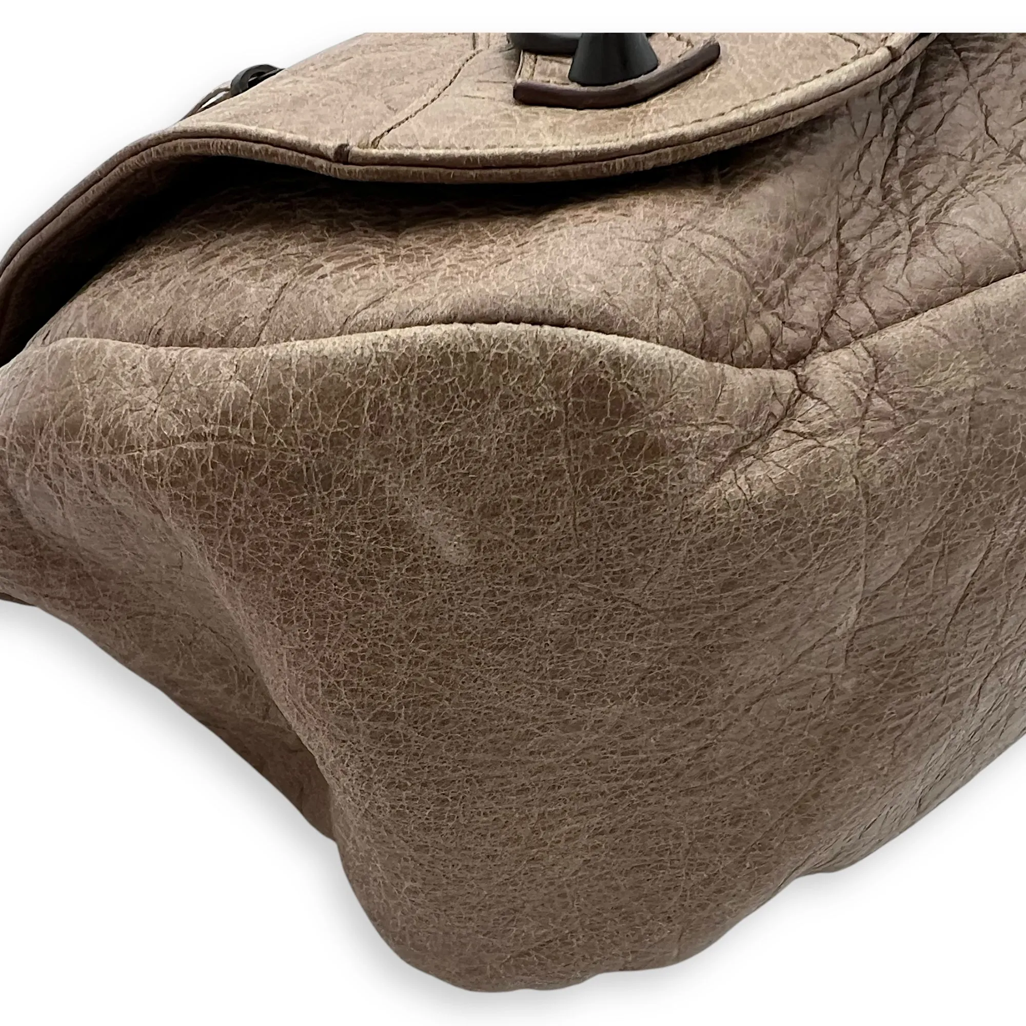 Folk Brown Crossbody Bag in Distressed Leather, Gunmetal hardware