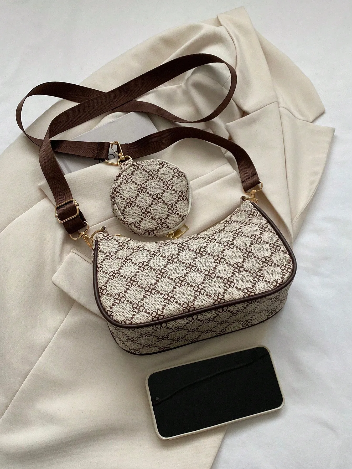 Geometric Print Hobo Bag With Coin Purse - Multicolor