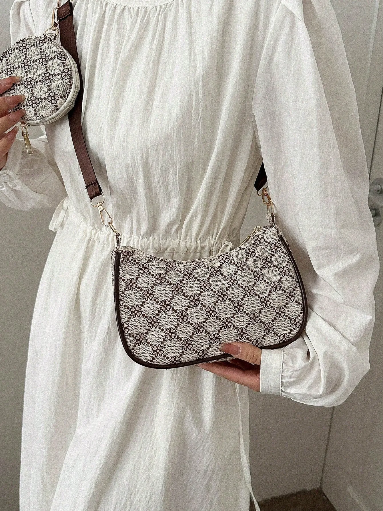 Geometric Print Hobo Bag With Coin Purse - Multicolor