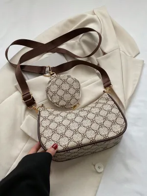 Geometric Print Hobo Bag With Coin Purse - Multicolor