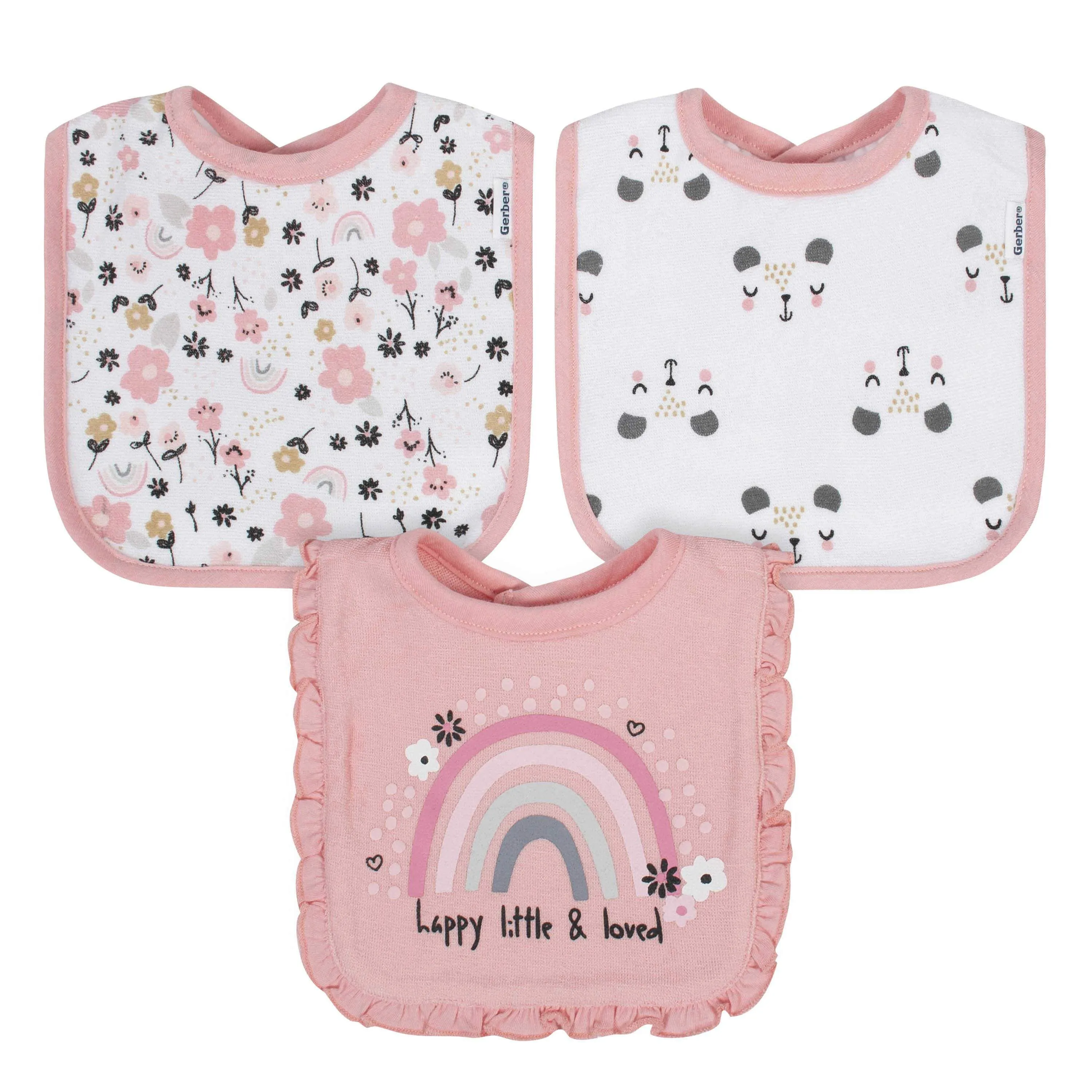 Gerber® 3-Pack Baby Girls Bear Terry Bibs