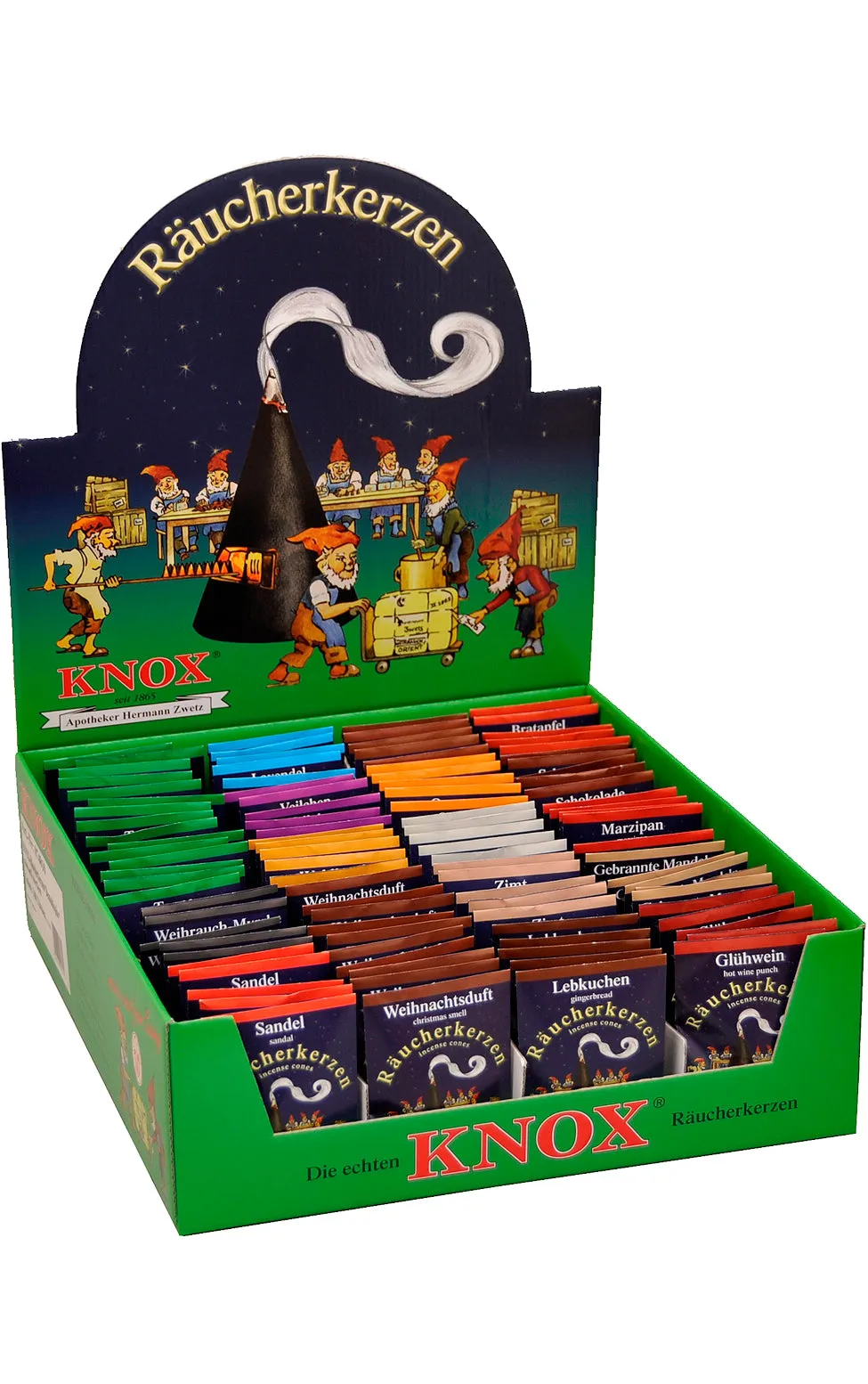 German Incense: Original Knox Räucherkerzen, in Sampler Packets of 5 Cones