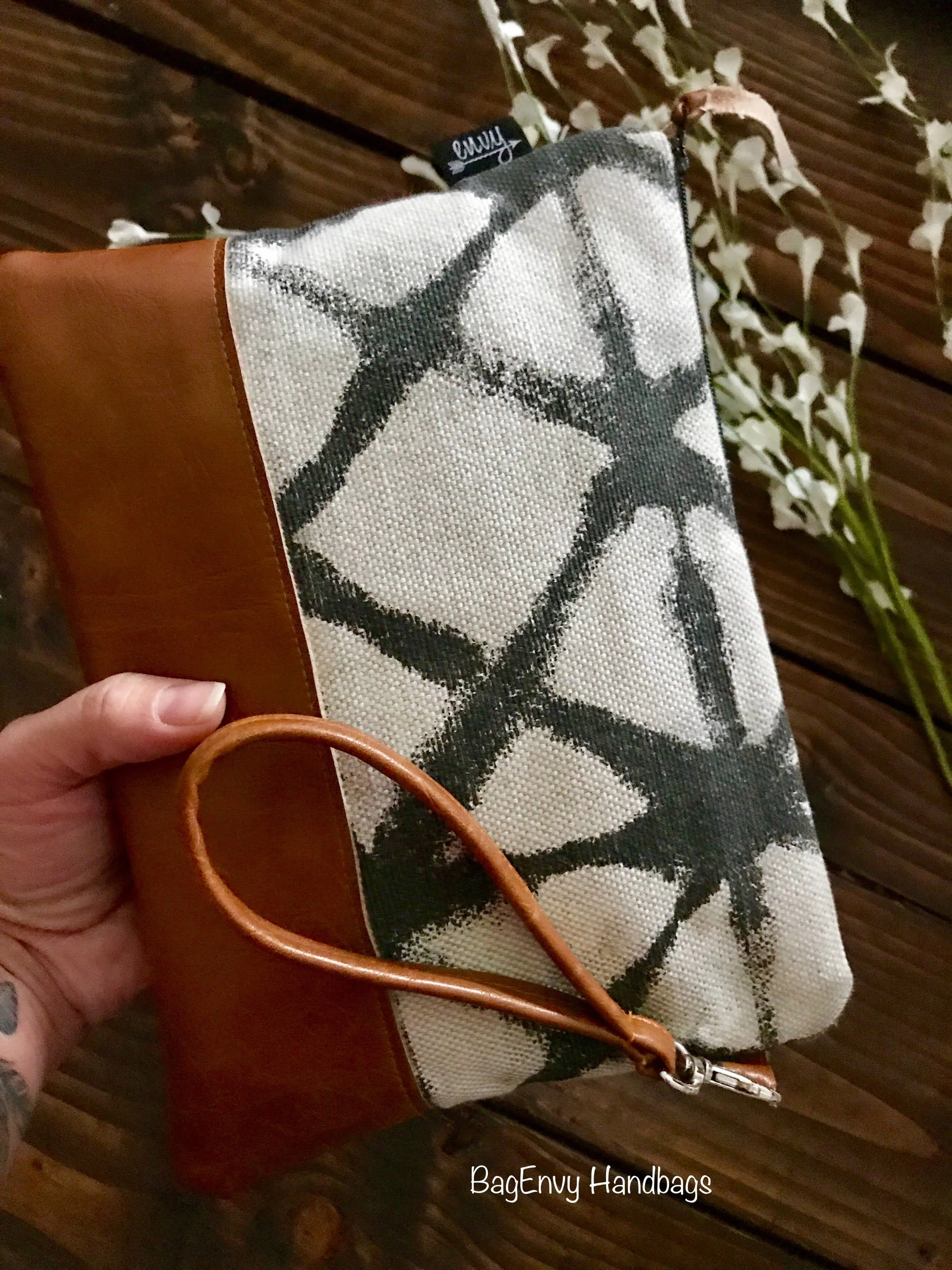 Grab N Go Wristlet Clutch - Charcoal Shibori  with Vegan Leather