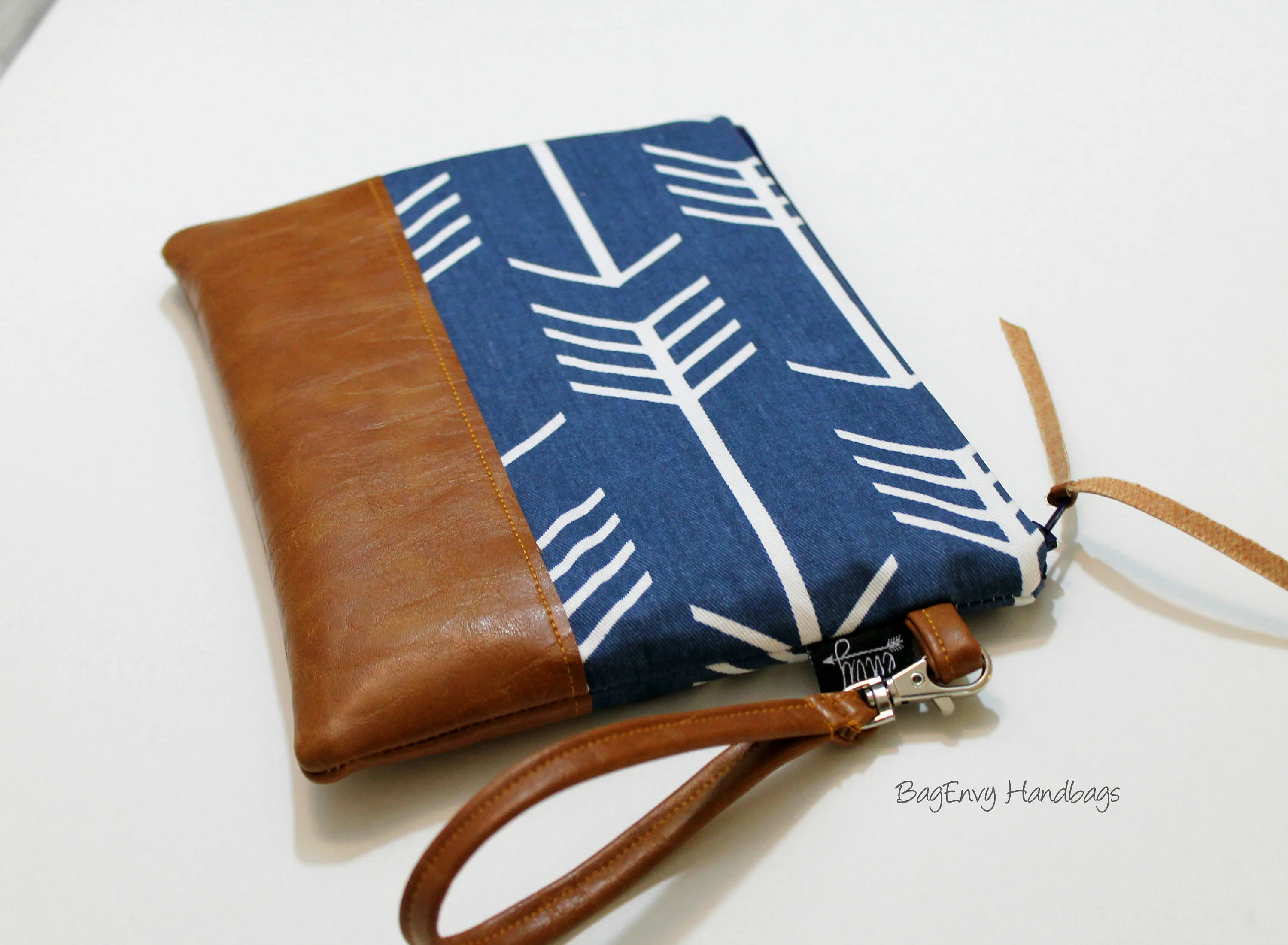 Grab N Go Wristlet Clutch - Navy Arrows with Vegan Leather