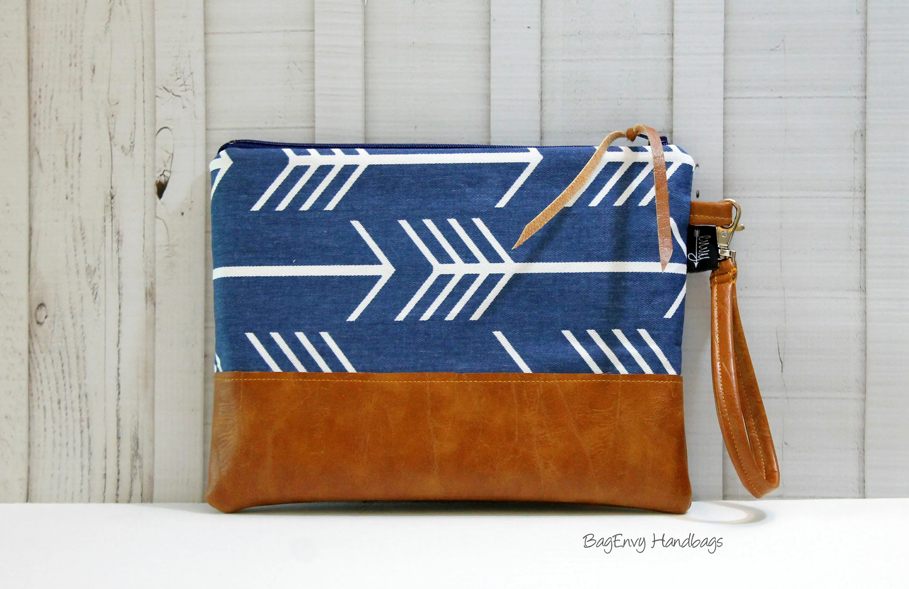 Grab N Go Wristlet Clutch - Navy Arrows with Vegan Leather