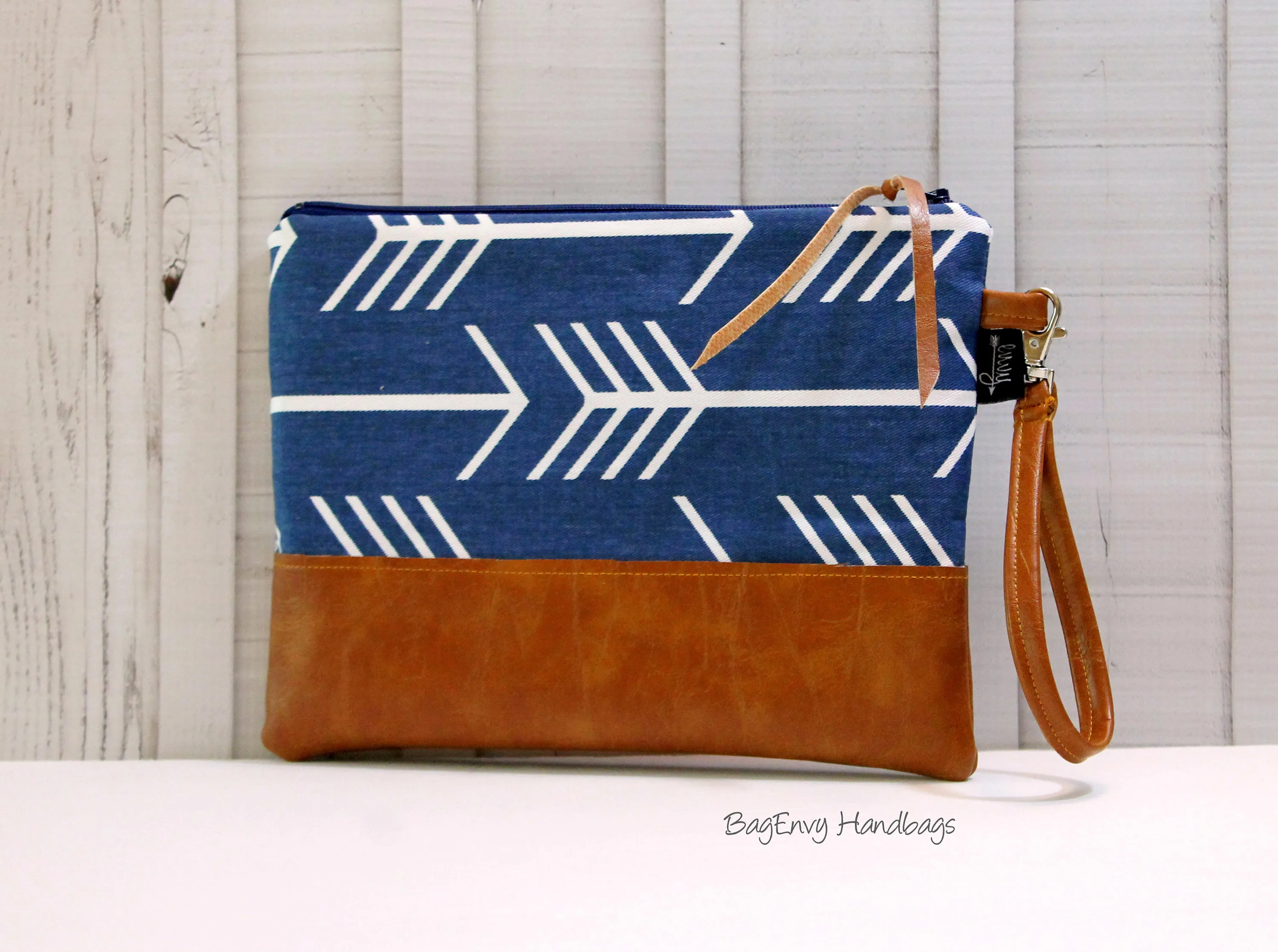 Grab N Go Wristlet Clutch - Navy Arrows with Vegan Leather