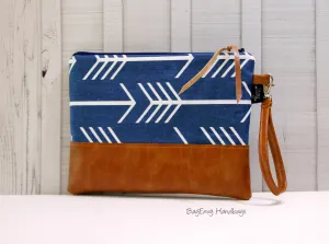 Grab N Go Wristlet Clutch - Navy Arrows with Vegan Leather