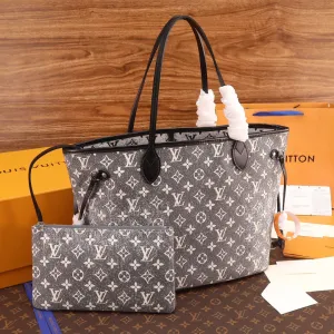 Gray Jacquard Denim Tote Bag