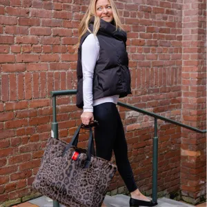 Grey Leopard Fur Reversible Oversized Tote- Waterproof Satin
