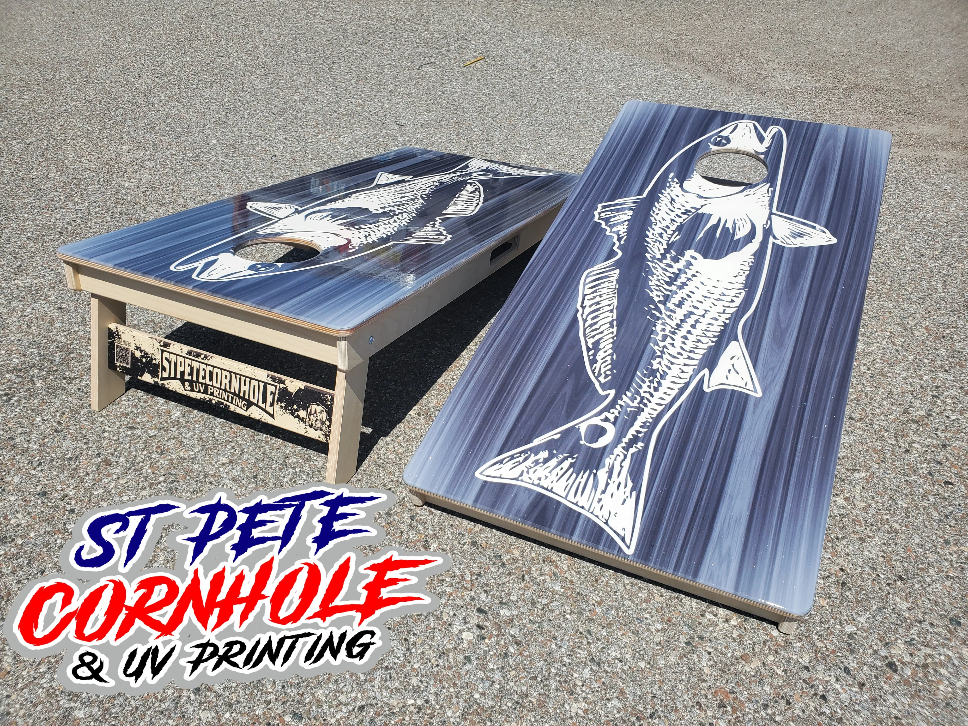 Grey Mahogany Redfish Cornhole Boards