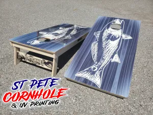 Grey Mahogany Redfish Cornhole Boards