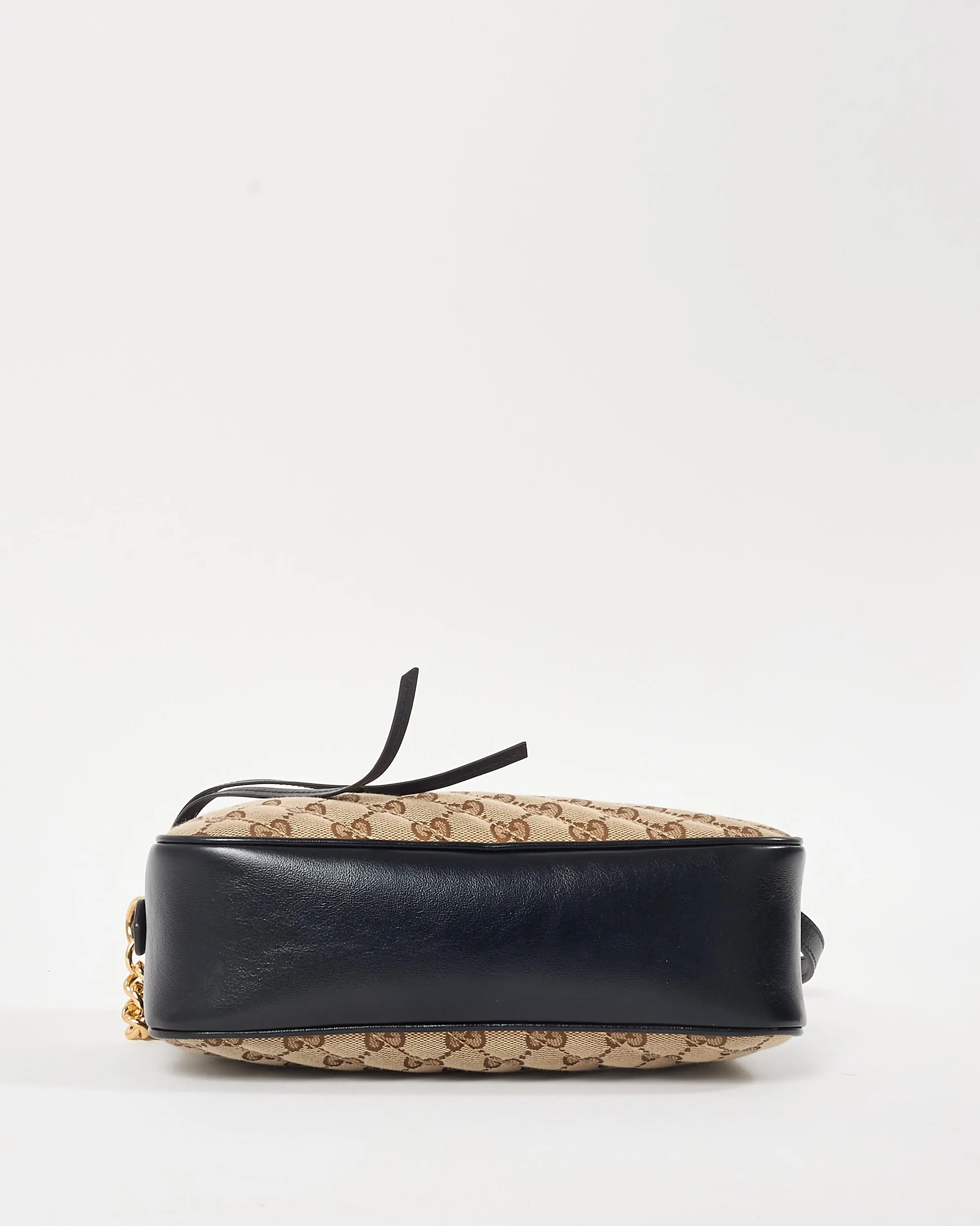 Gucci Black Beige Monogram GG Canvas Small Marmont Crossbody Bag
