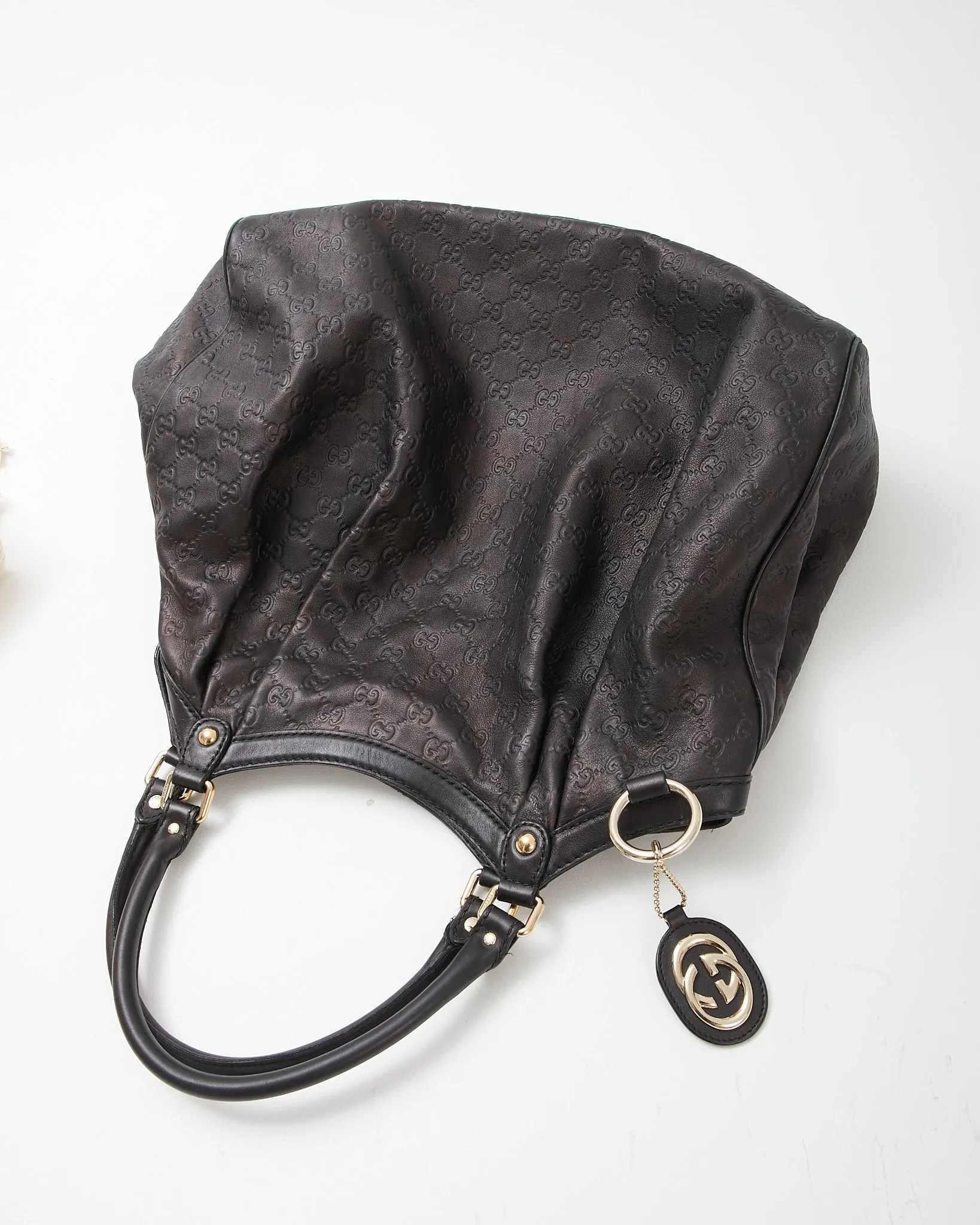 Gucci Black Leather GG Logo Sukey Large Tote Bag