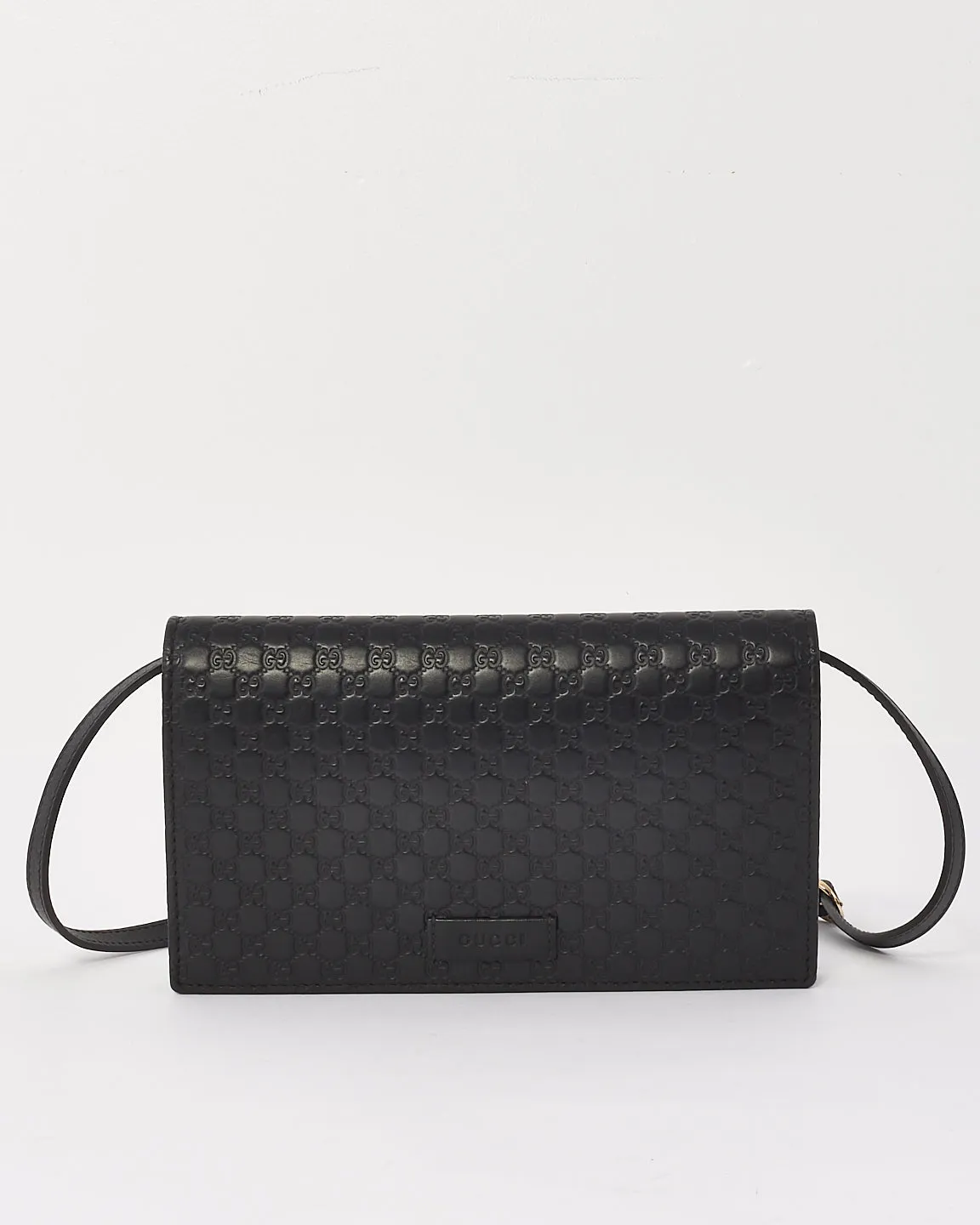 Gucci Black Leather Guccissima Wallet On Strap