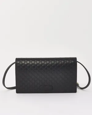 Gucci Black Leather Guccissima Wallet On Strap