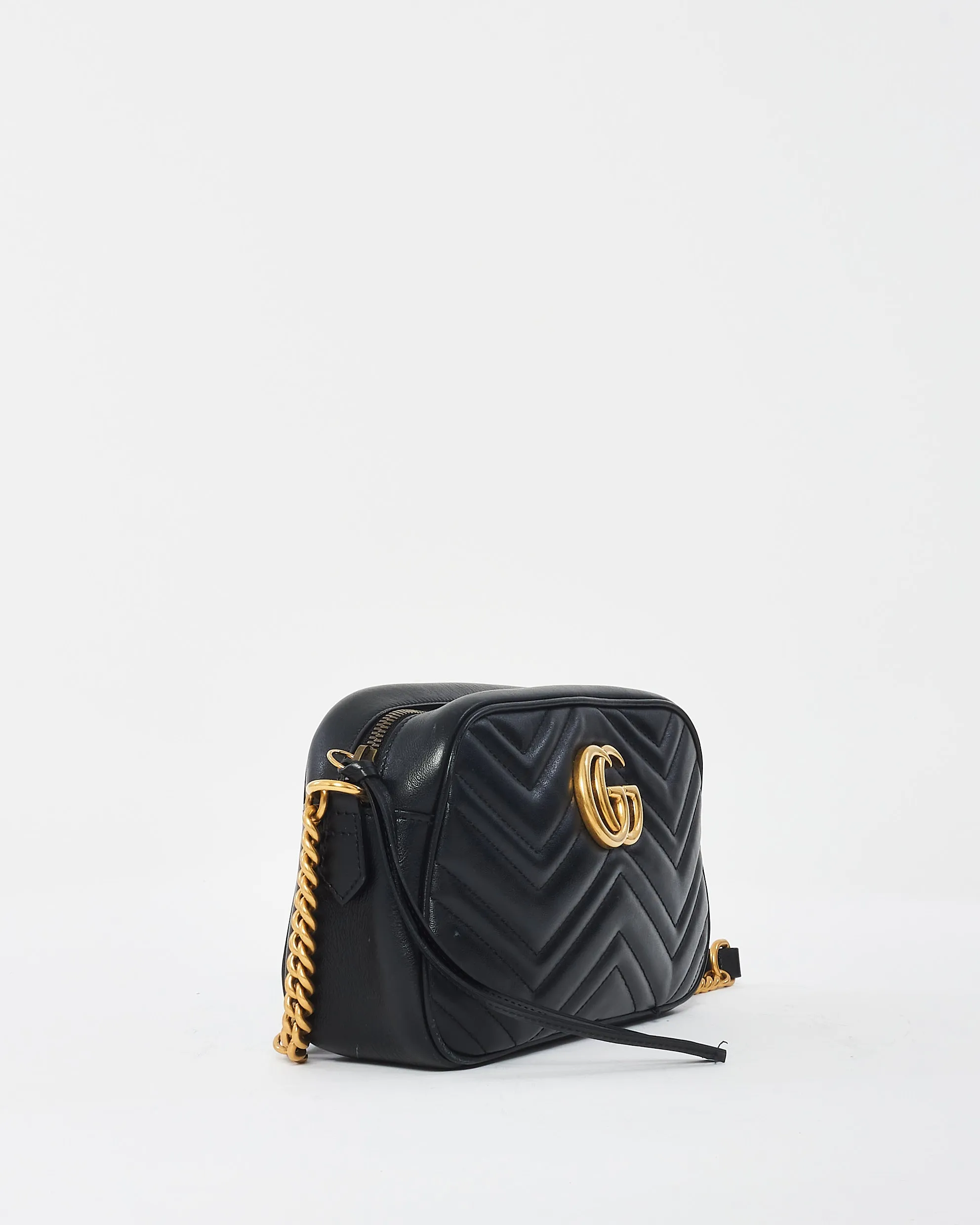 Gucci Black Matlassée Leather Small Marmont Camera Bag