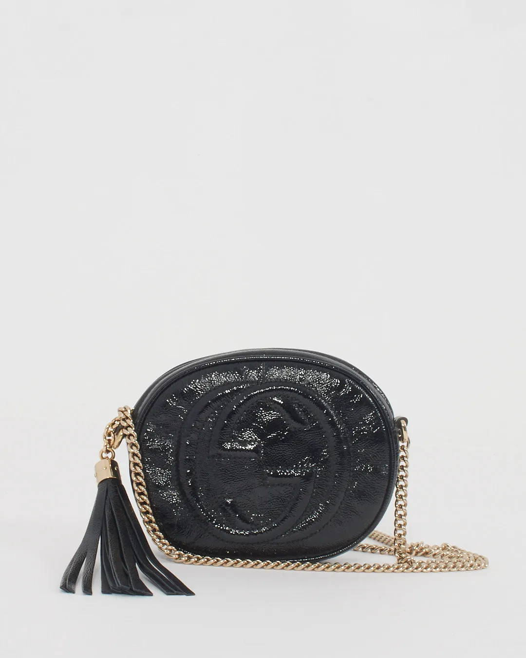 Gucci Black Patent Leather Mini Soho Chain Crossbody Bag