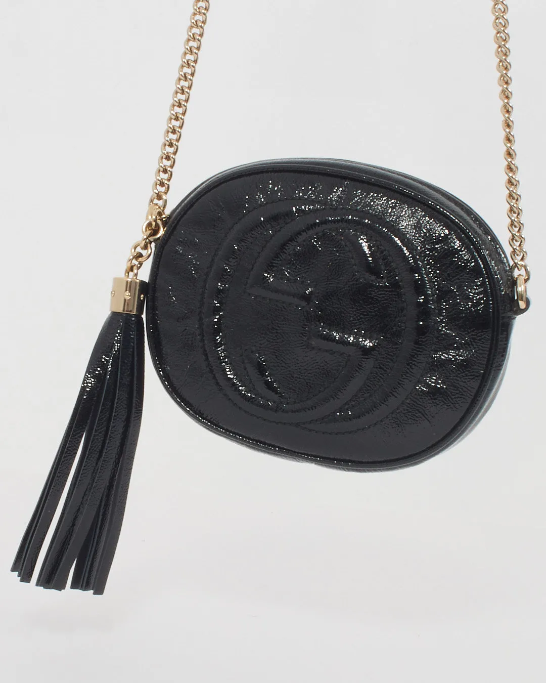Gucci Black Patent Leather Mini Soho Chain Crossbody Bag