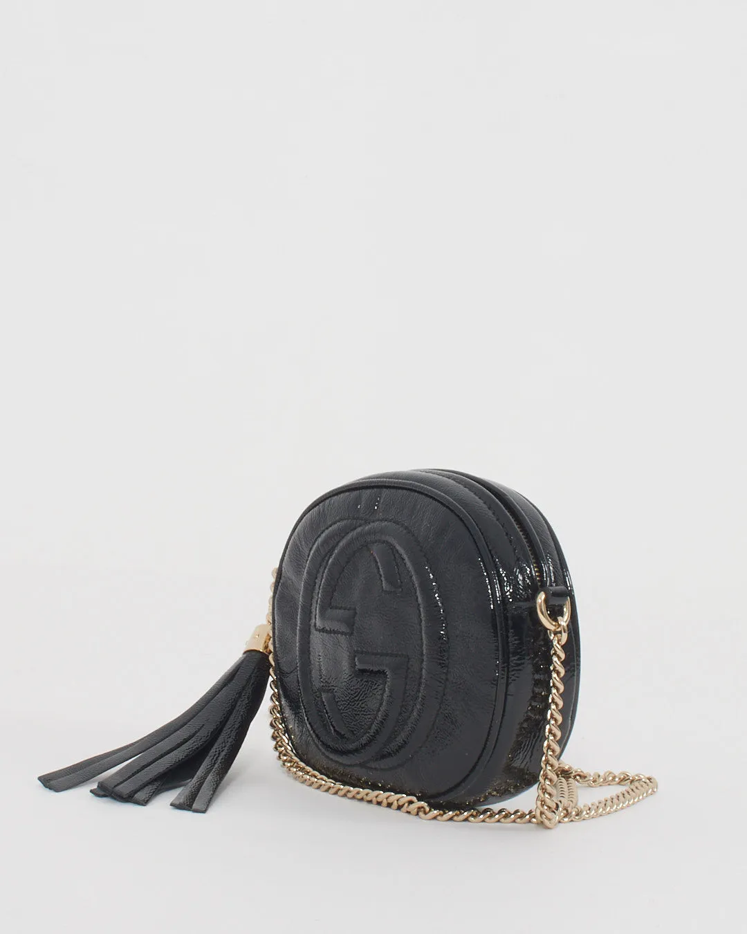 Gucci Black Patent Leather Mini Soho Chain Crossbody Bag