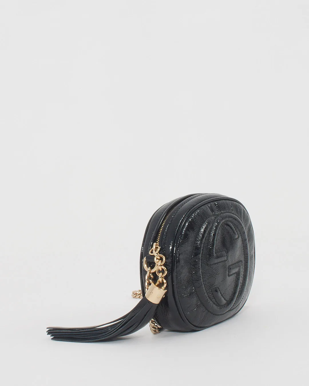 Gucci Black Patent Leather Mini Soho Chain Crossbody Bag