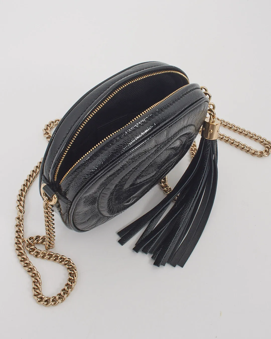 Gucci Black Patent Leather Mini Soho Chain Crossbody Bag