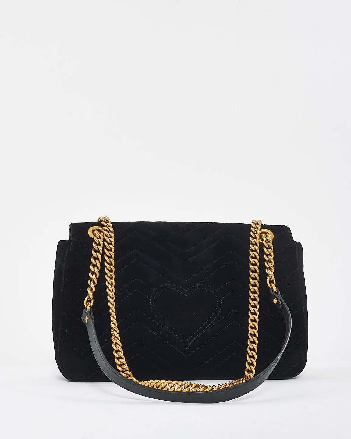 Gucci Black Velvet Matelassée  GG Marmont Medium Shoulder Bag