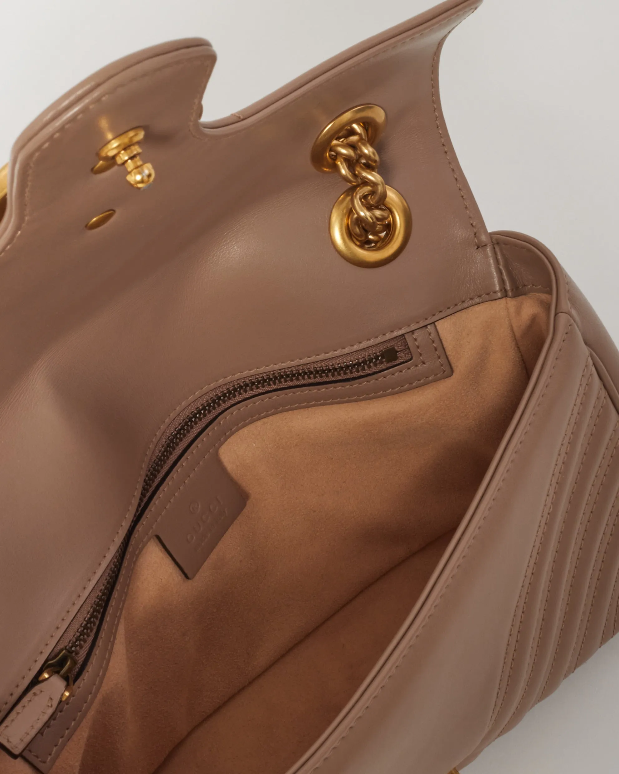 Gucci Blush Leather GG Marmont Matelasse Small Shoulder Bag