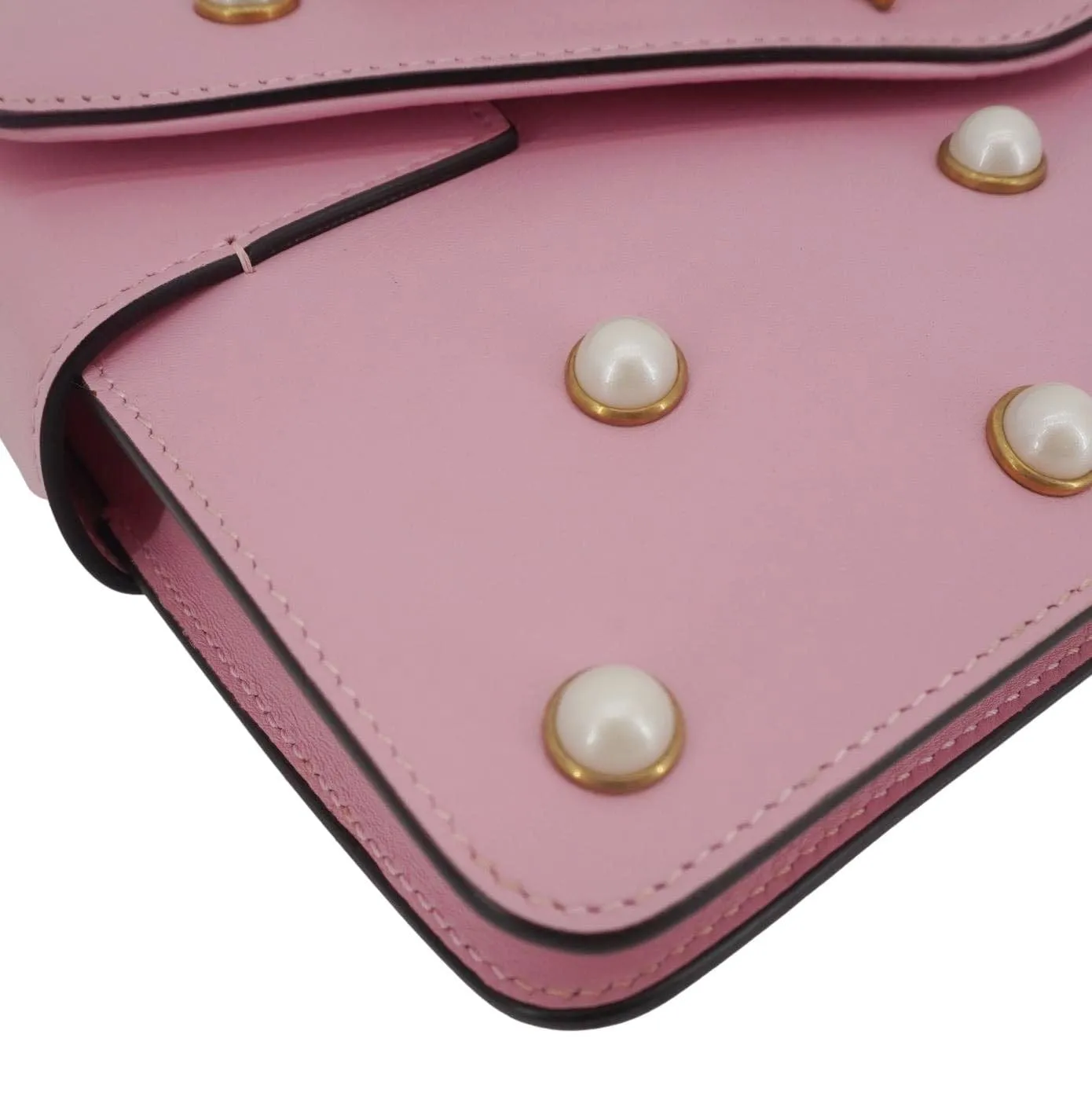 GUCCI Broadway Queen Margaret Pearl Studded Nappa Leather Crossbody Bag Pink