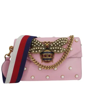 GUCCI Broadway Queen Margaret Pearl Studded Nappa Leather Crossbody Bag Pink