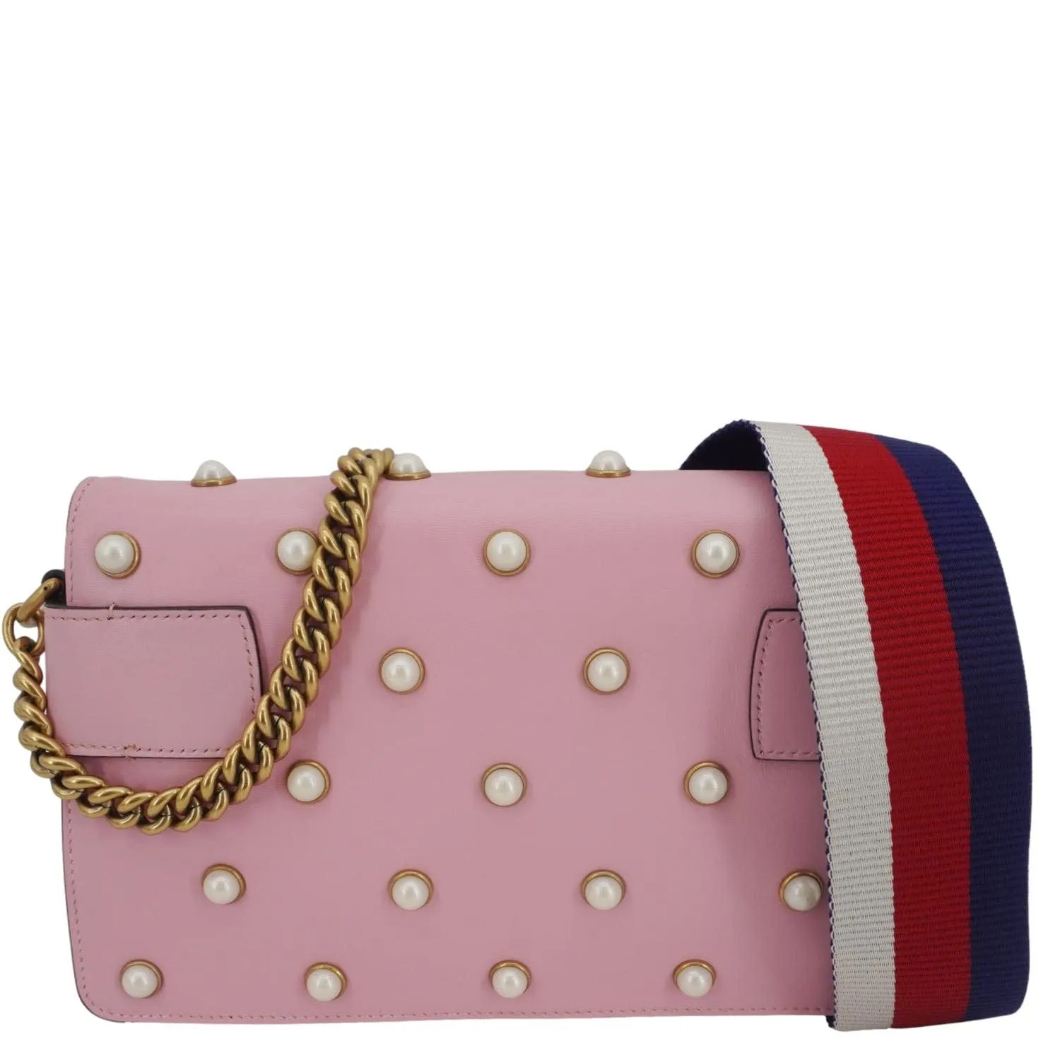 GUCCI Broadway Queen Margaret Pearl Studded Nappa Leather Crossbody Bag Pink