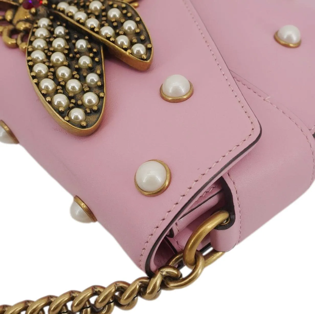 GUCCI Broadway Queen Margaret Pearl Studded Nappa Leather Crossbody Bag Pink