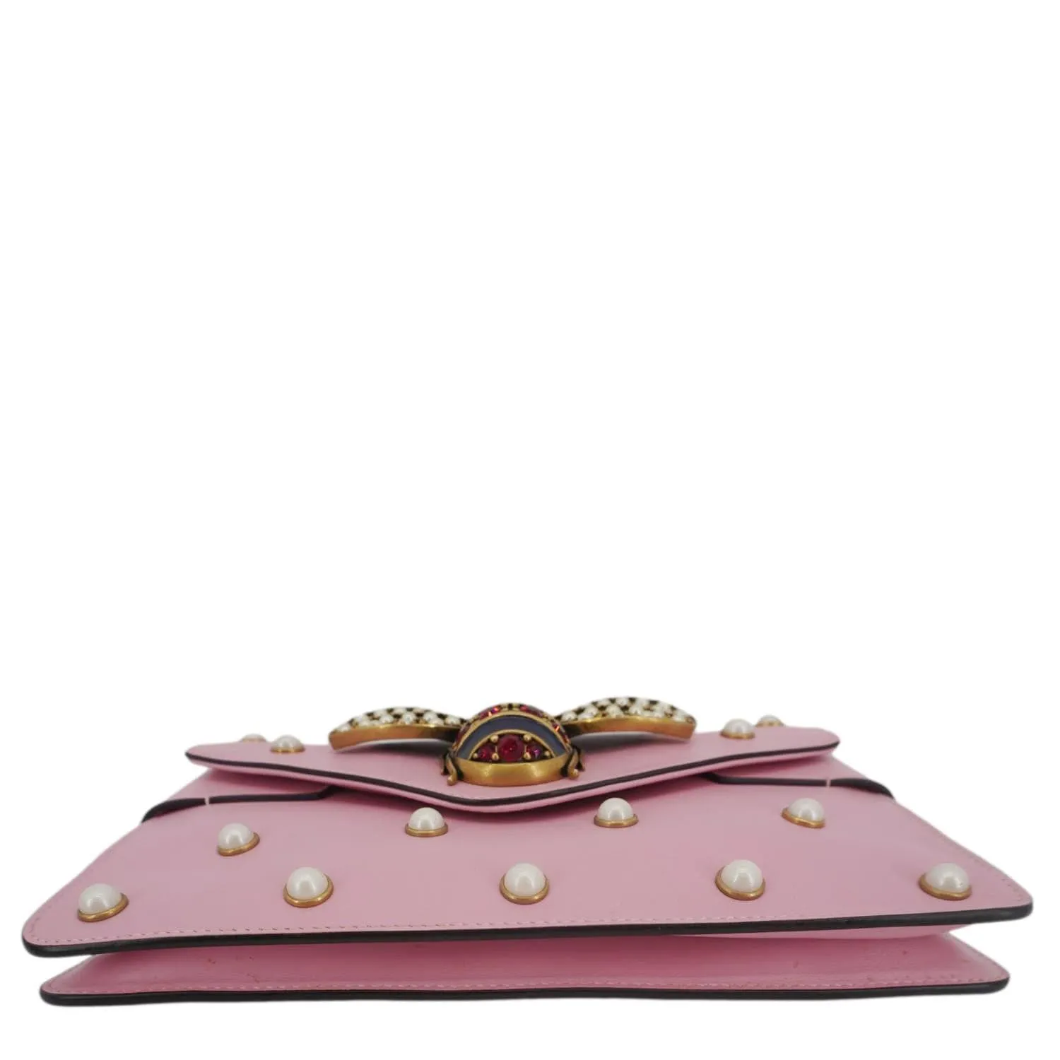 GUCCI Broadway Queen Margaret Pearl Studded Nappa Leather Crossbody Bag Pink