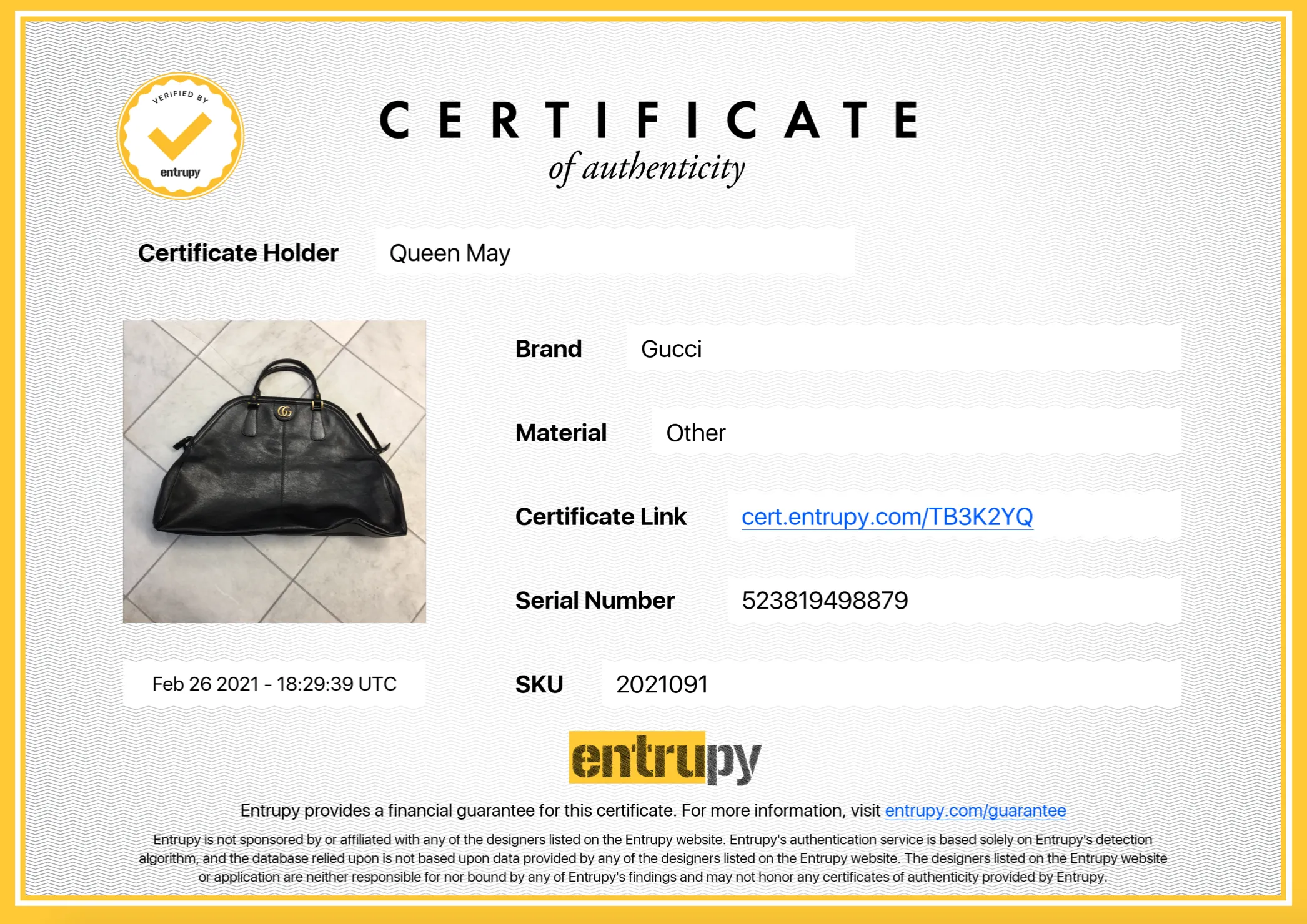 Gucci Calfskin Large Re(Belle) Top Handle Bag Black W/ Strap