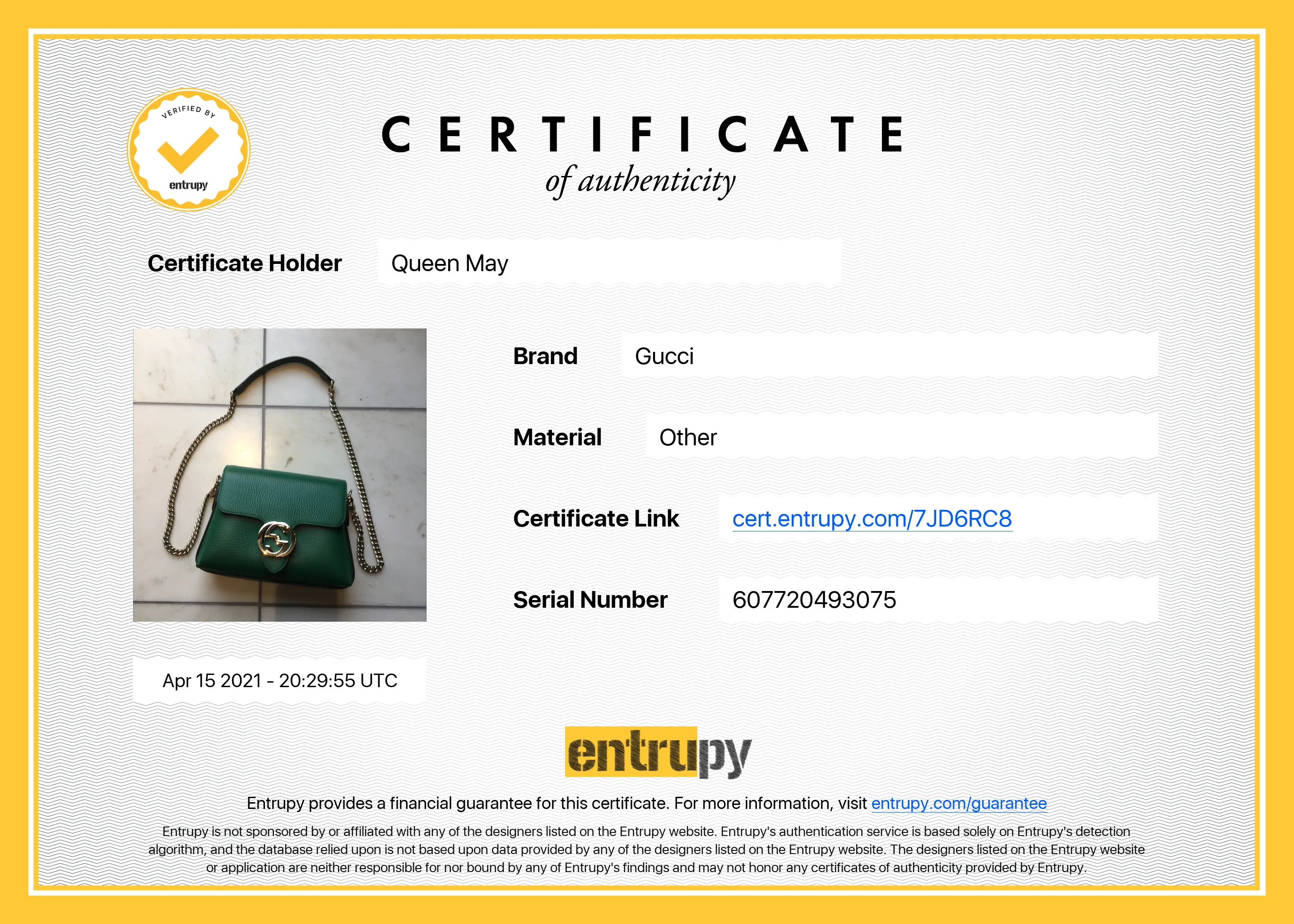 Gucci Dollar Calfskin Interlocking G Small Green Crossbody