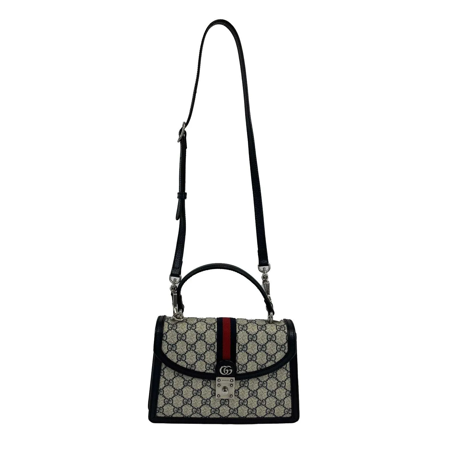 Gucci - Excellent - Ophidia GG Small Top Handle Bag - Beige and Navy Crossbody