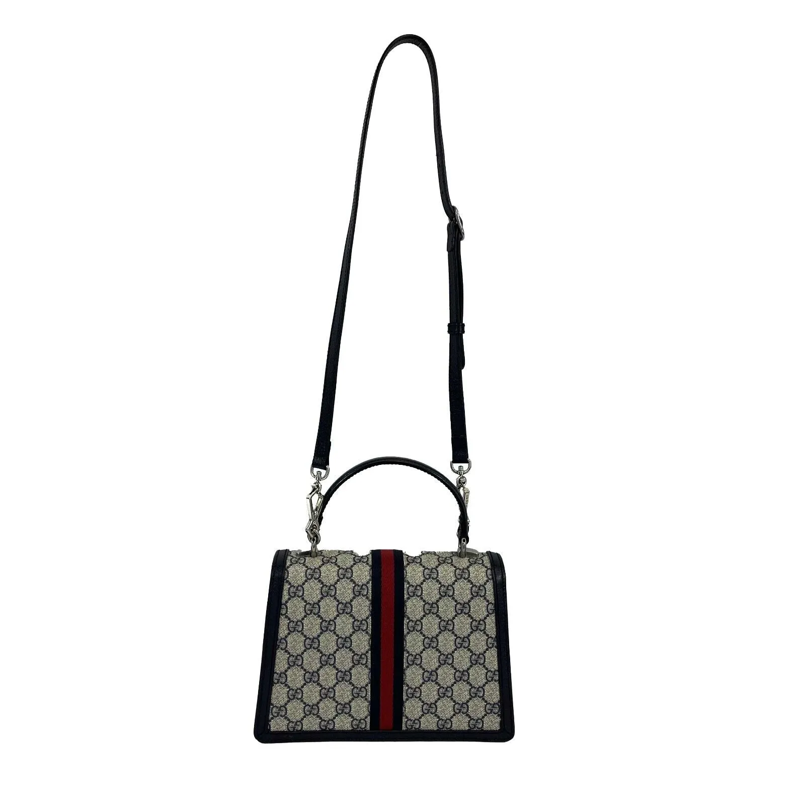 Gucci - Excellent - Ophidia GG Small Top Handle Bag - Beige and Navy Crossbody