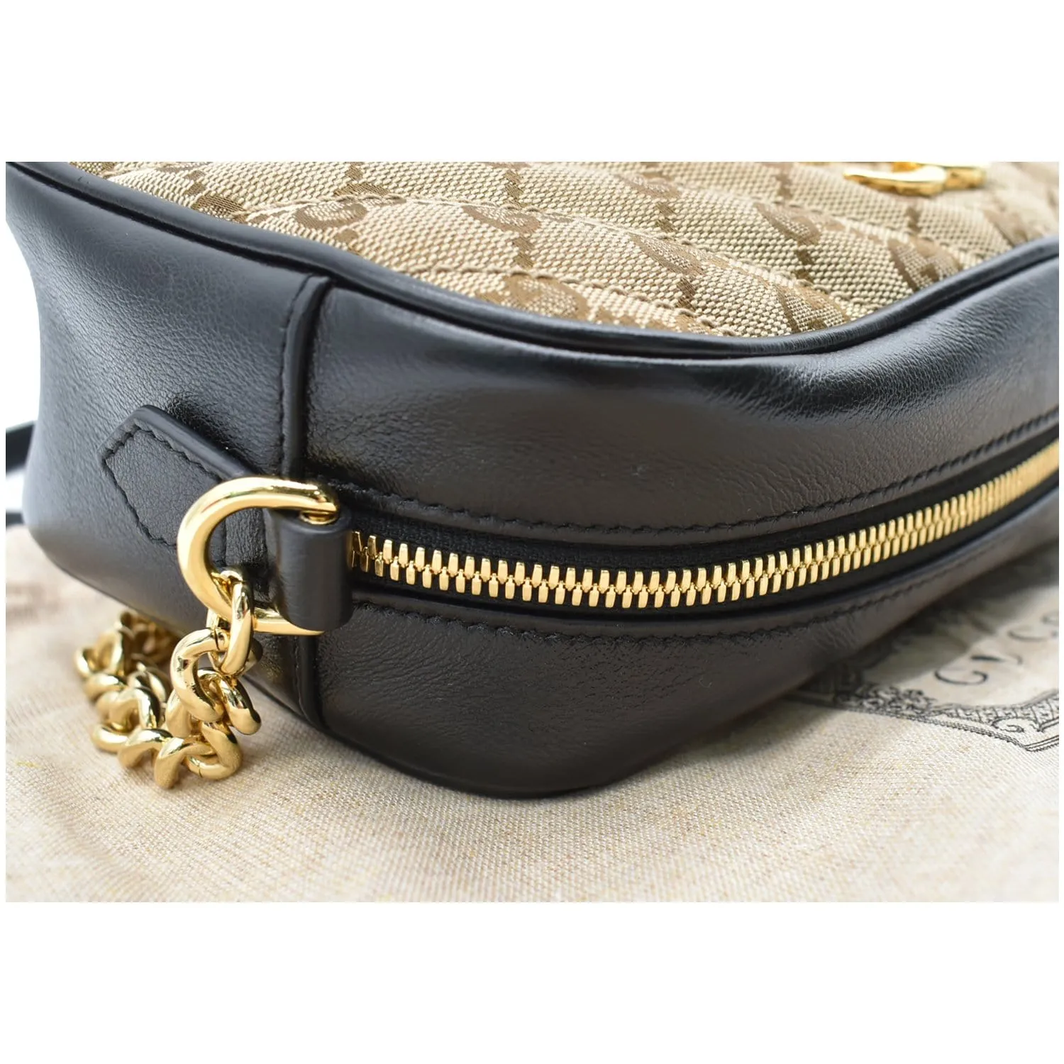 GUCCI GG Marmont Small Matelasse Canvas Leather Crossbody Bag Beige 447632